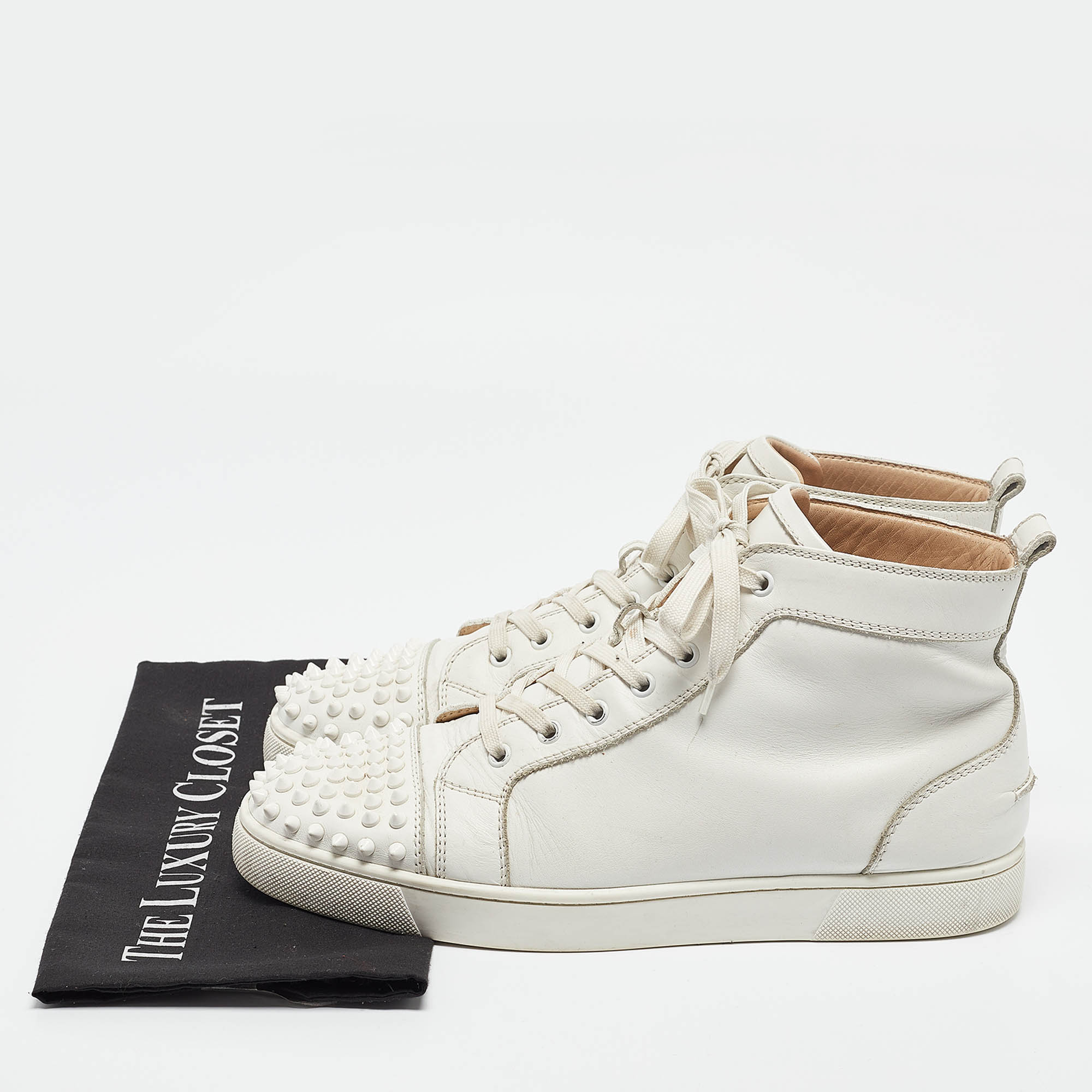 Christian Louboutin White Leather Louis Spikes High Top Sneakers Size 43.5