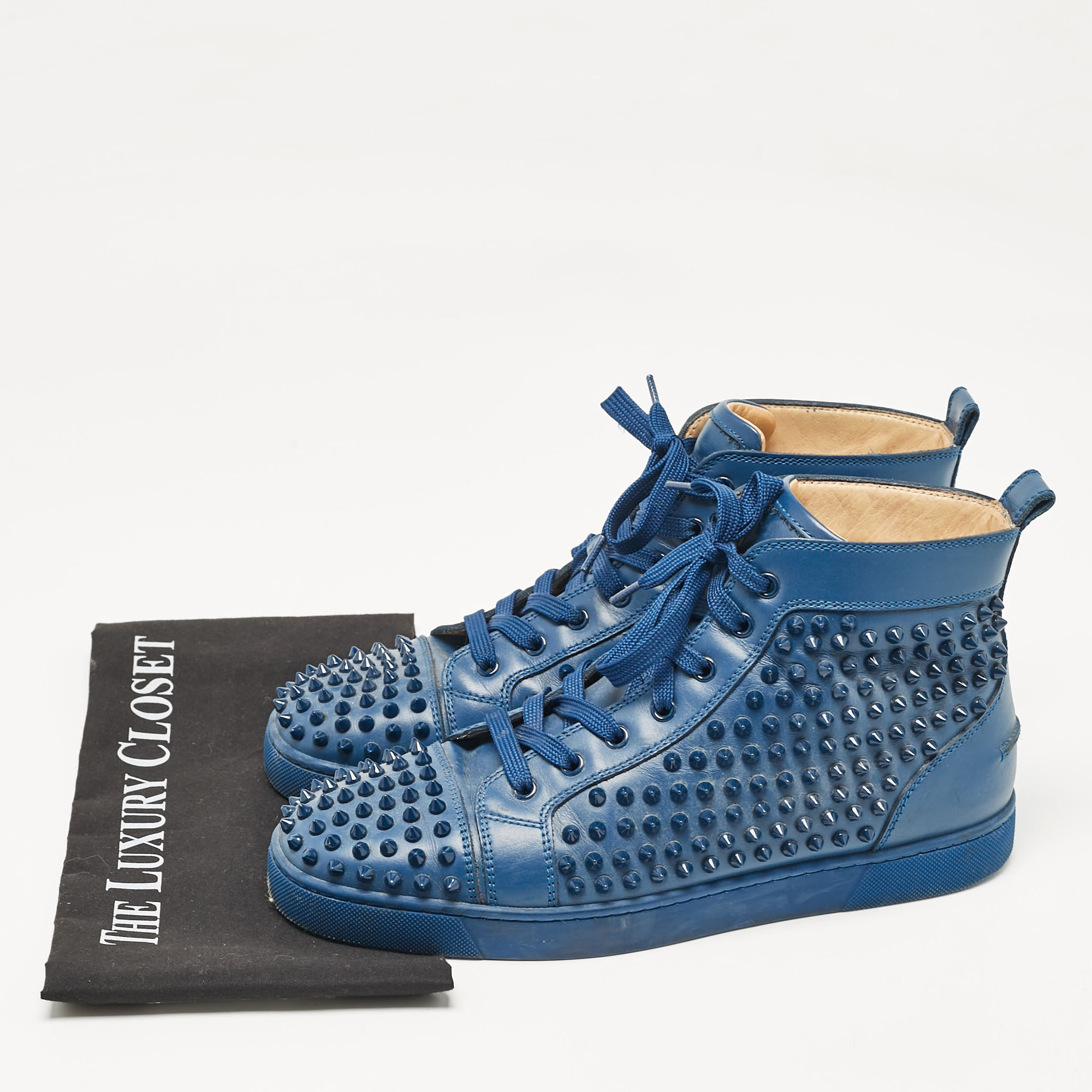 Christian Louboutin Blue Leather Louis Spikes High Top Sneakers Size 43