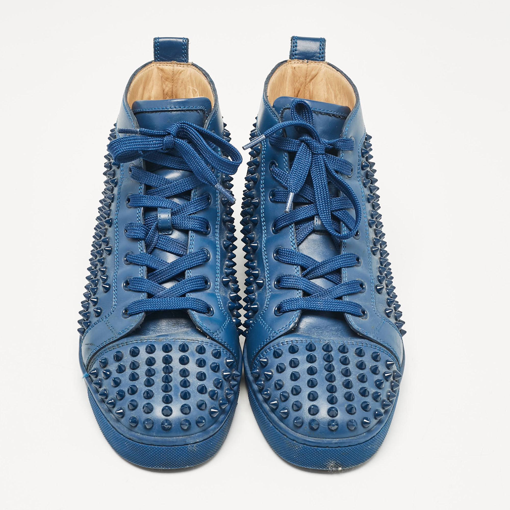 Christian Louboutin Blue Leather Louis Spikes High Top Sneakers Size 43