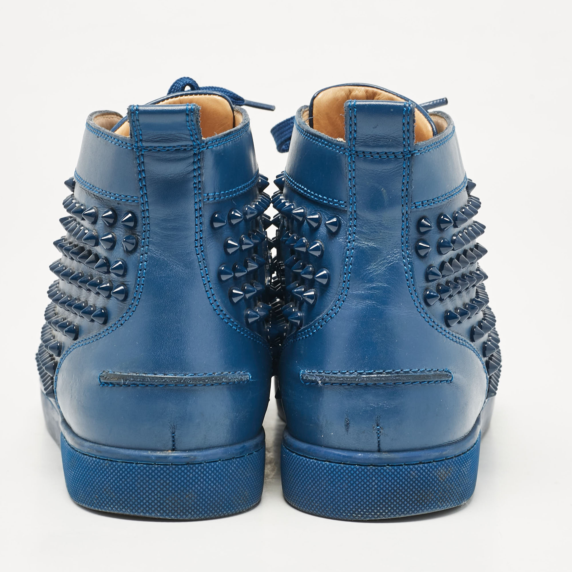 Christian Louboutin Blue Leather Louis Spikes High Top Sneakers Size 43