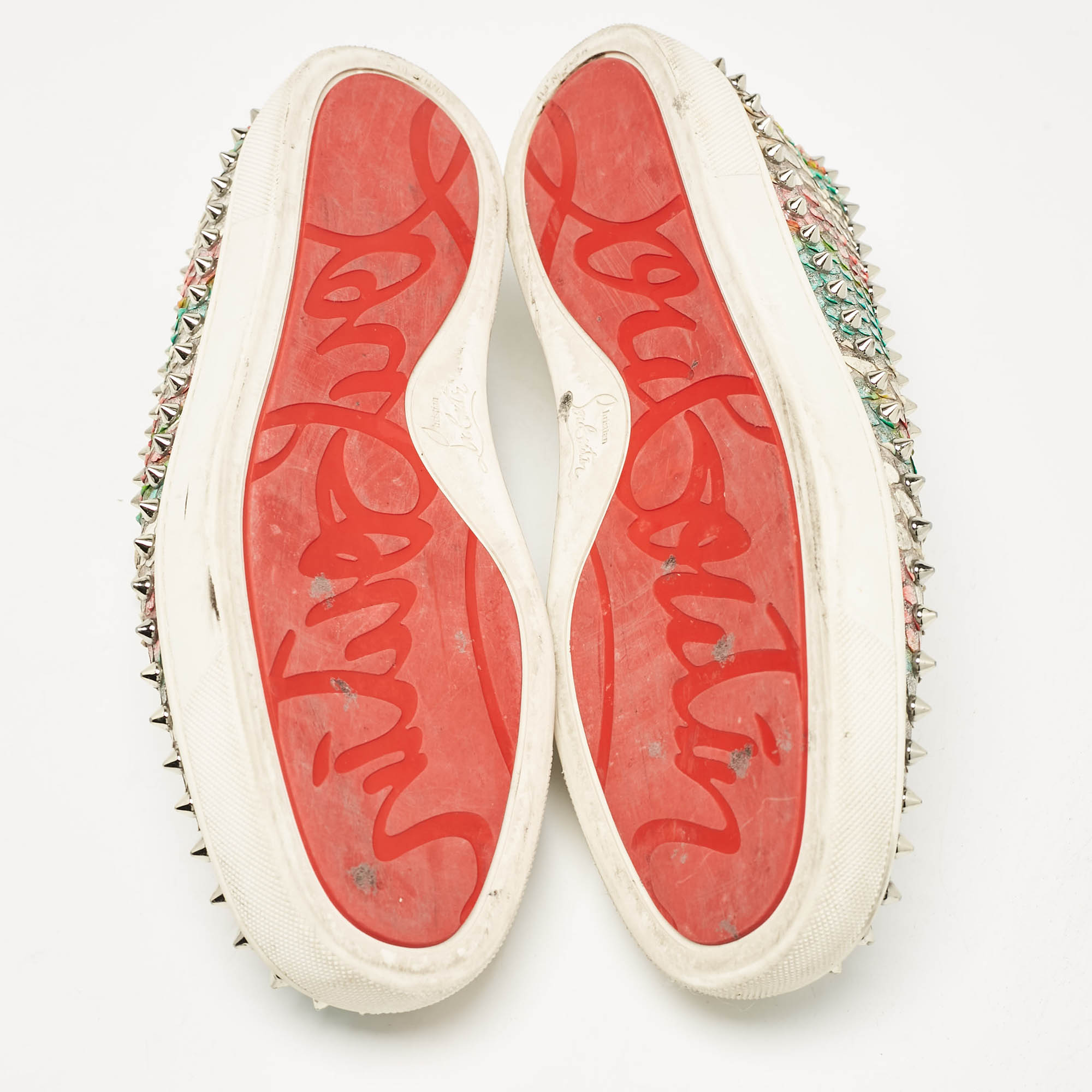 Christian Louboutin Multicolor Python Spike Pik Boat Sneakers Size 43