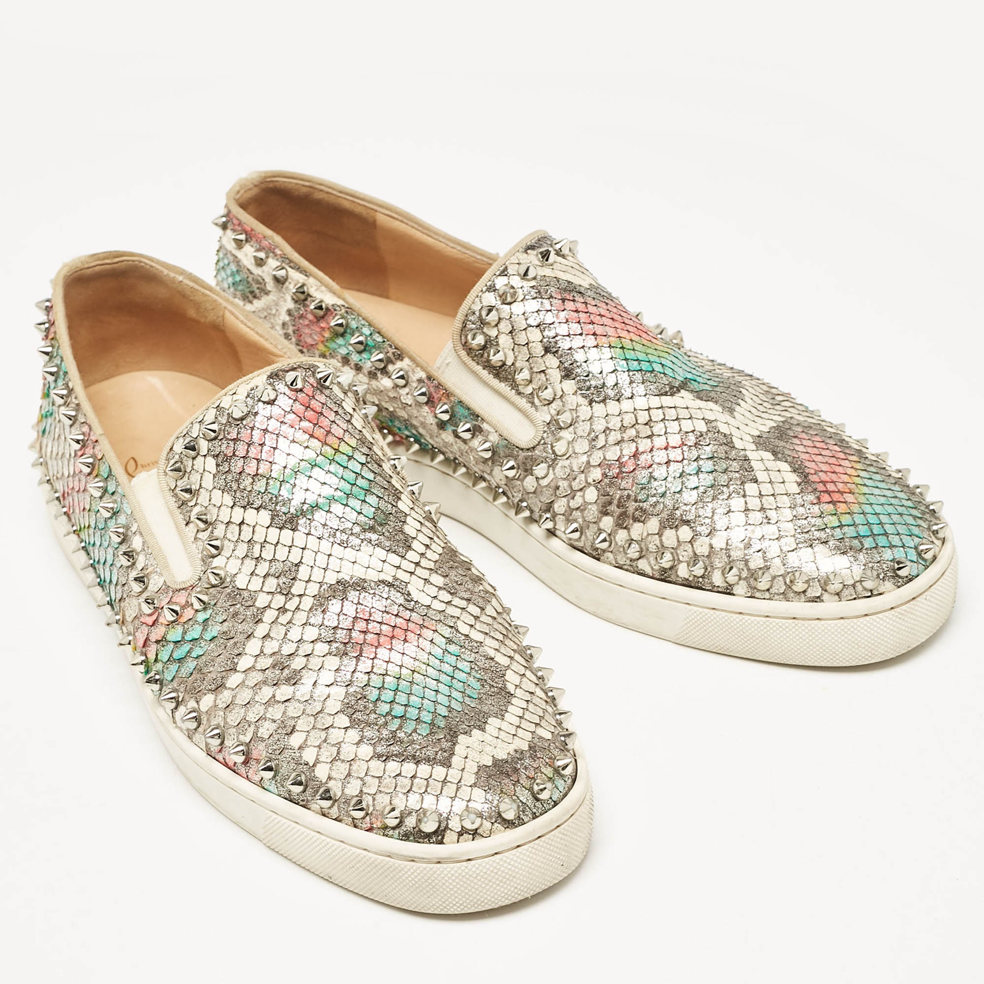 Christian Louboutin Multicolor Python Spike Pik Boat Sneakers Size 43