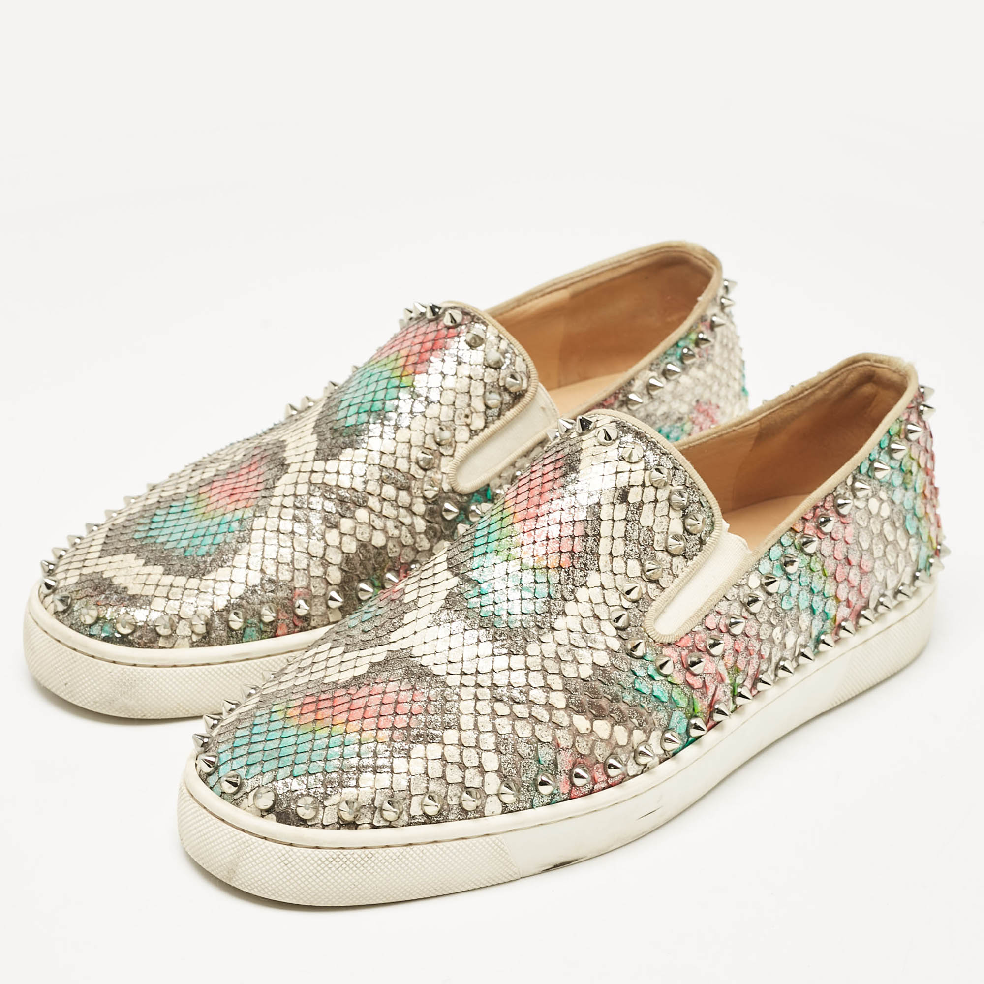 Christian Louboutin Multicolor Python Spike Pik Boat Sneakers Size 43