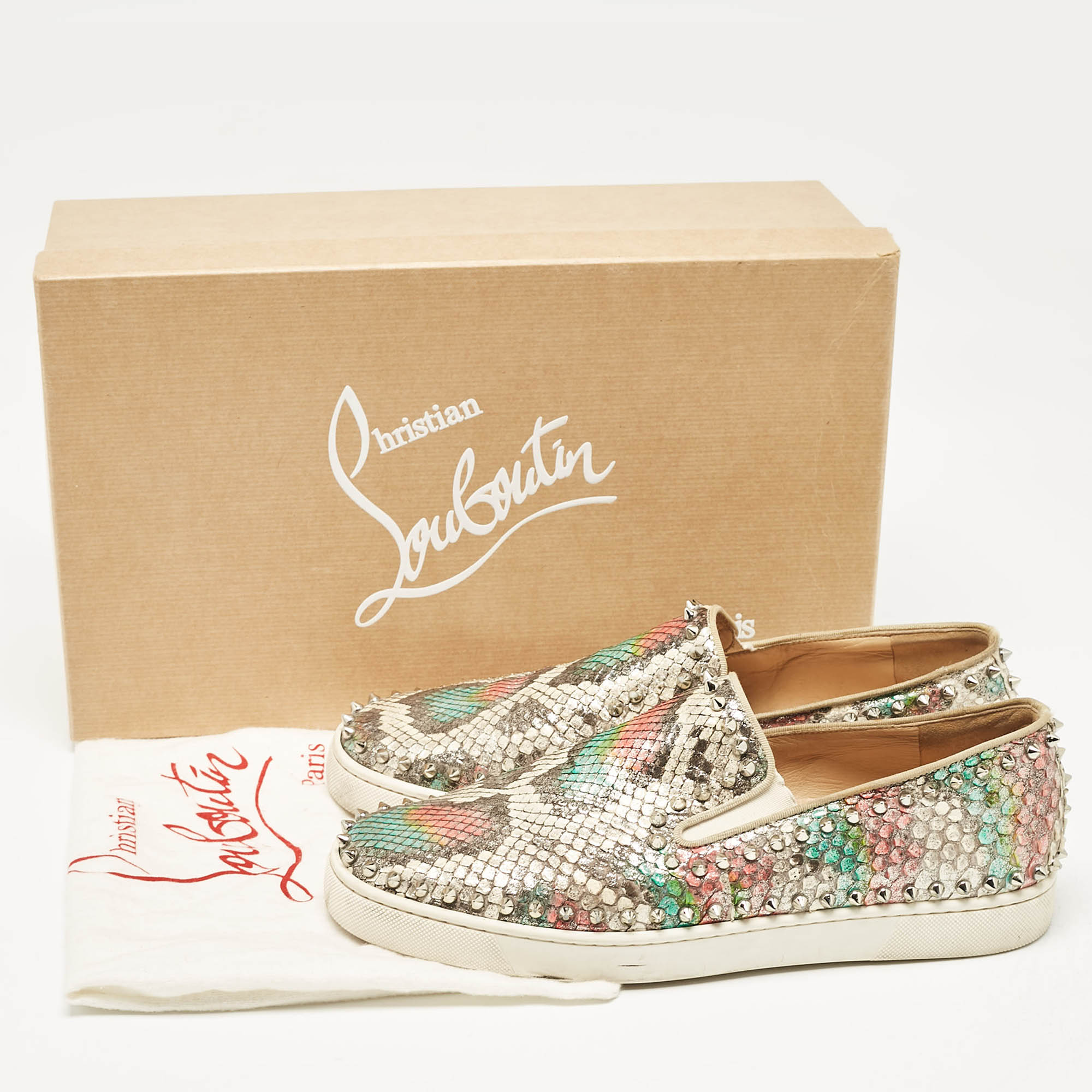 Christian Louboutin Multicolor Python Spike Pik Boat Sneakers Size 43