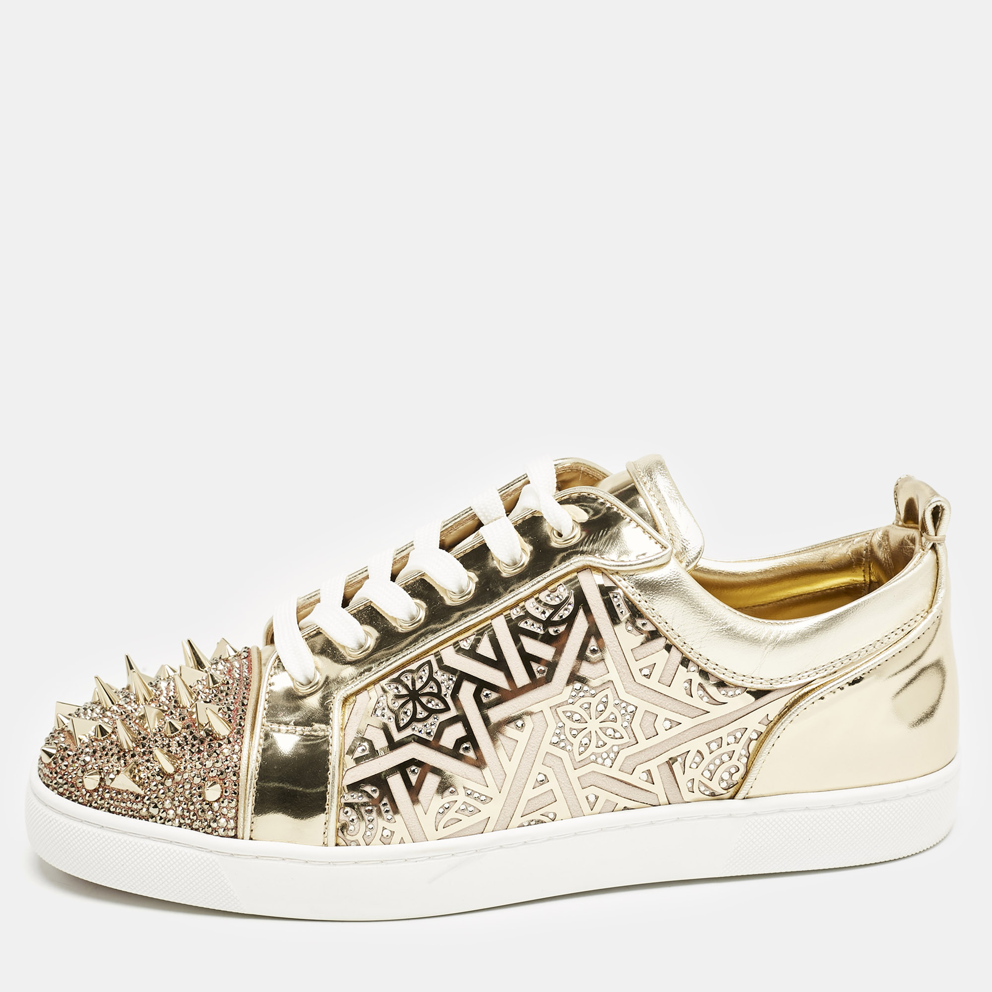 Christian Louboutin Gold Patent Leather Louis Junior P Pik Pik Low Top Sneakers Size
Christian Louboutin Gold Patent Leather Louis Junior P Pik Pik Low Top Sneakers Size