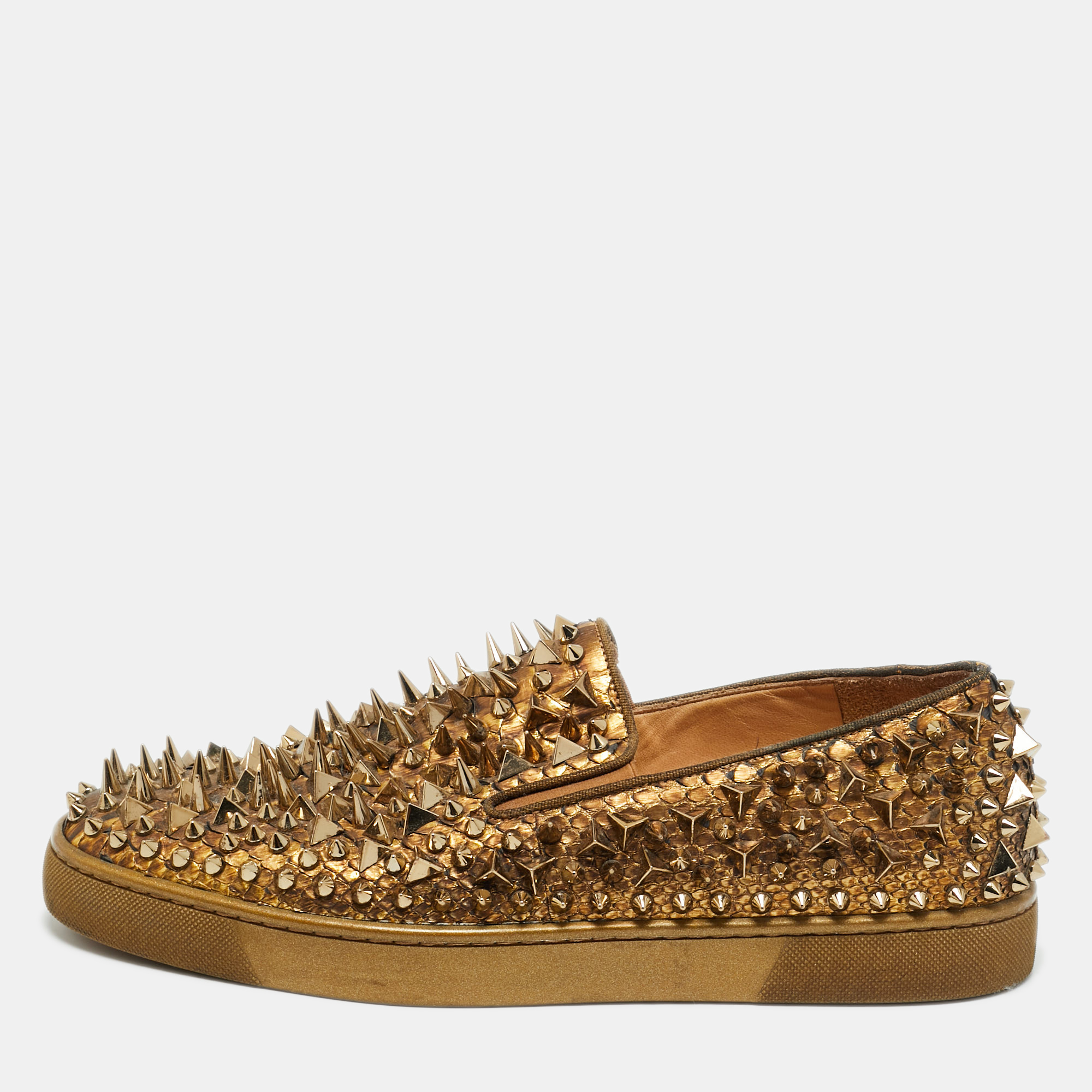 Christian Louboutin Gold Python Leather Roller Boat Slip On Sneakers Size 
Christian Louboutin Gold Python Leather Roller Boat Slip On Sneakers Size
