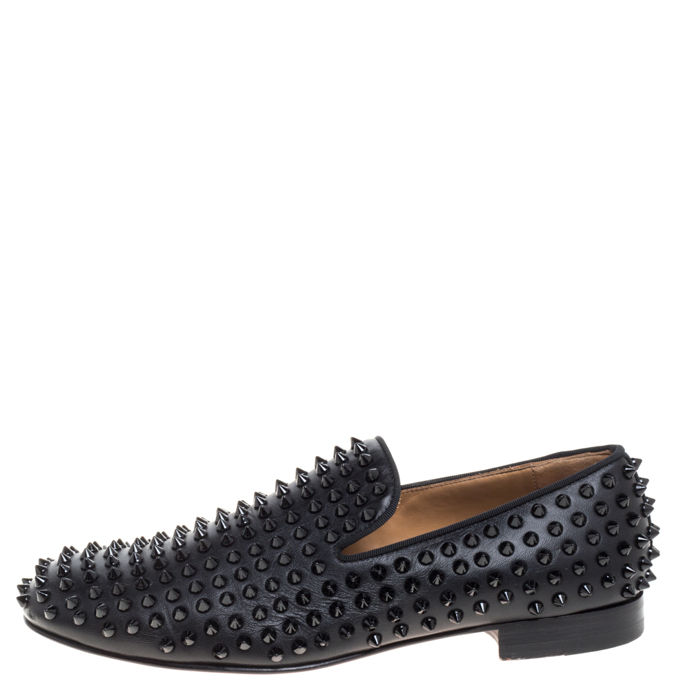 

Christian Louboutin Black Leather Rollerboy Spikes Smoking Slippers Size