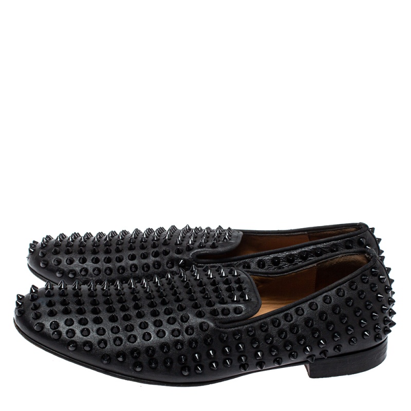 Christian Louboutin Black Leather Rollerboy Spiked Loafers Size 43.5