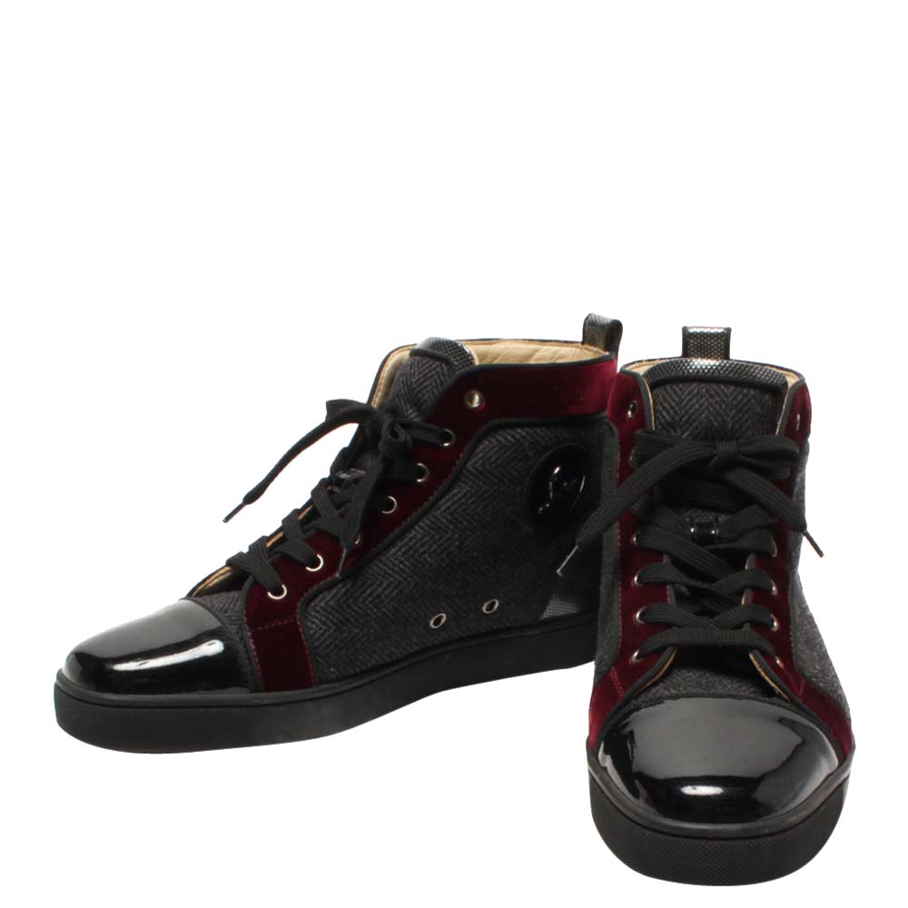 Christian Louboutin Black/Red Leather and Suede High top sneakers Size EU 44