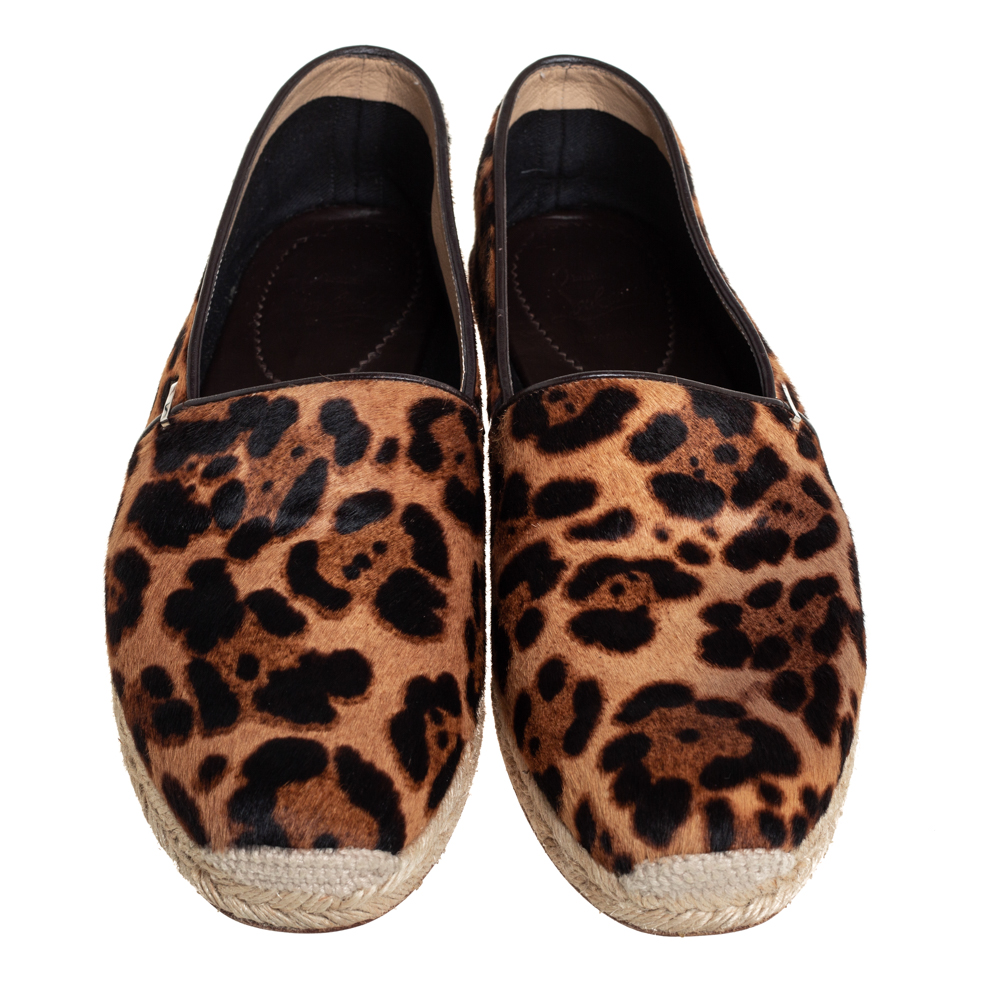 Christian Louboutin Brown/Beige Leopard Print Calf Hair Slip On Espadrilles Size 43