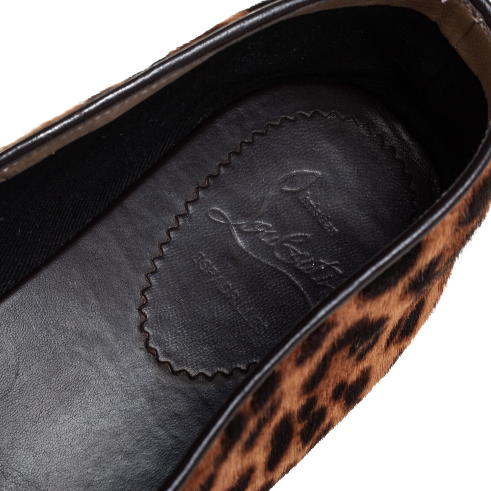 Christian Louboutin Brown/Beige Leopard Print Calf Hair Slip On Espadrilles Size 43