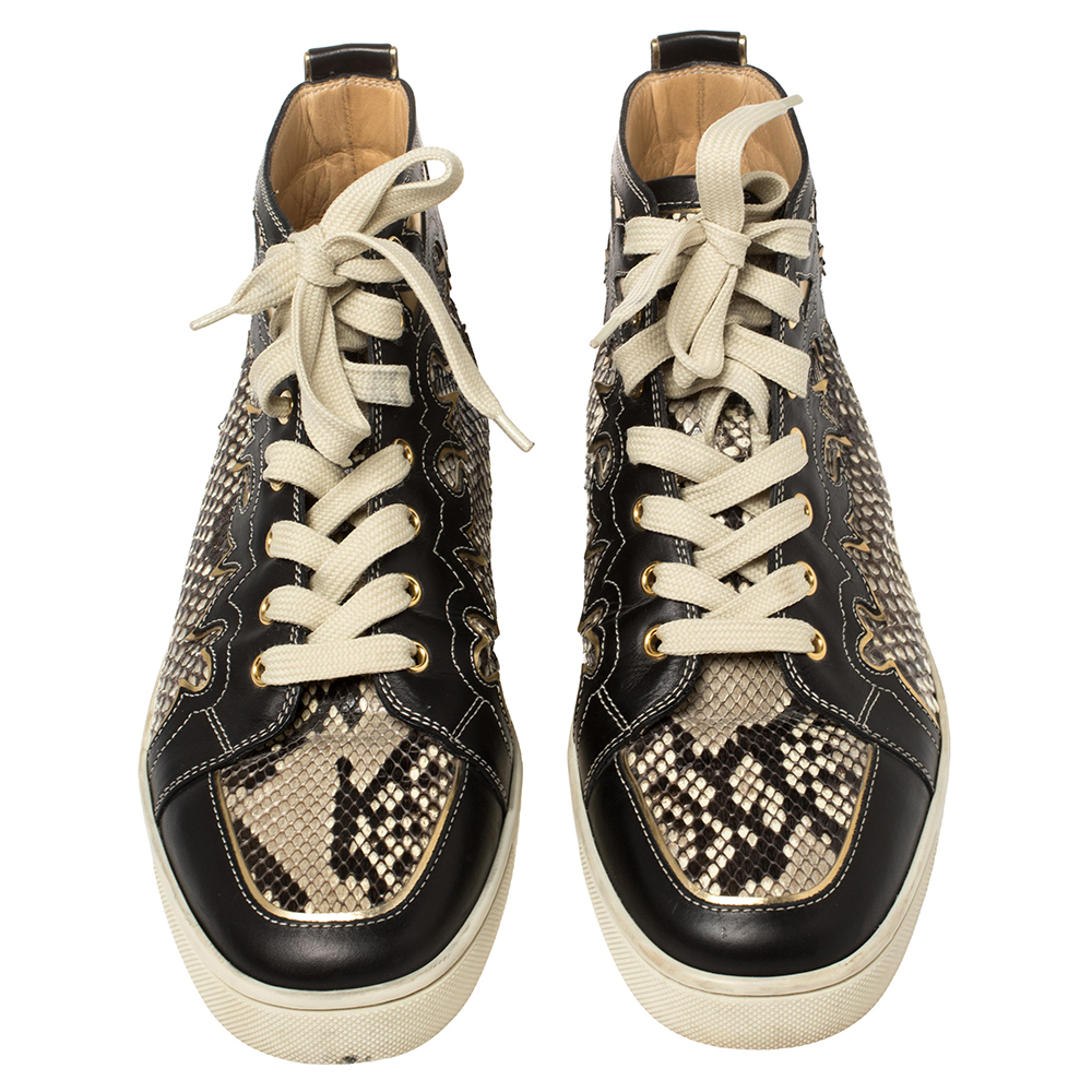 Christian Louboutin Black/Beige Leather And Python Rantus Orlato High Top Sneakers Size 41