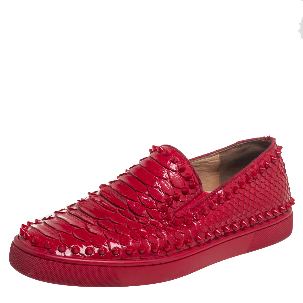 Christian Louboutin Red Python Pik Boat Slip On Sneakers Size 41