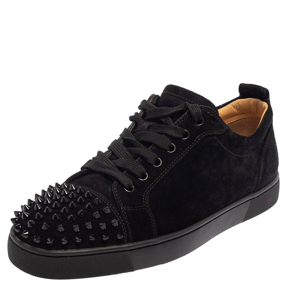 Christian Louboutin Black Suede Louis Junior Spikes Sneakers Size 42