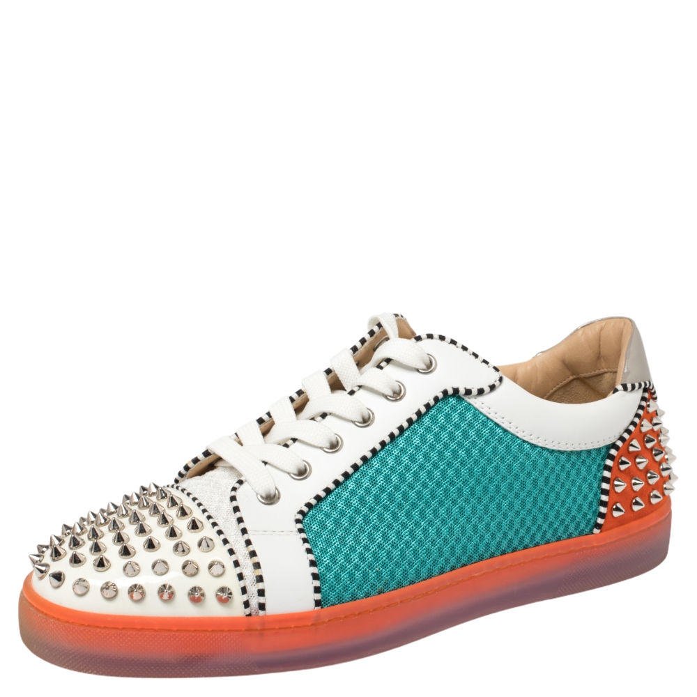Christian Louboutin Multicolor Patent, Mesh And Suede Spike Seavaste Sneakers Size 42.5
