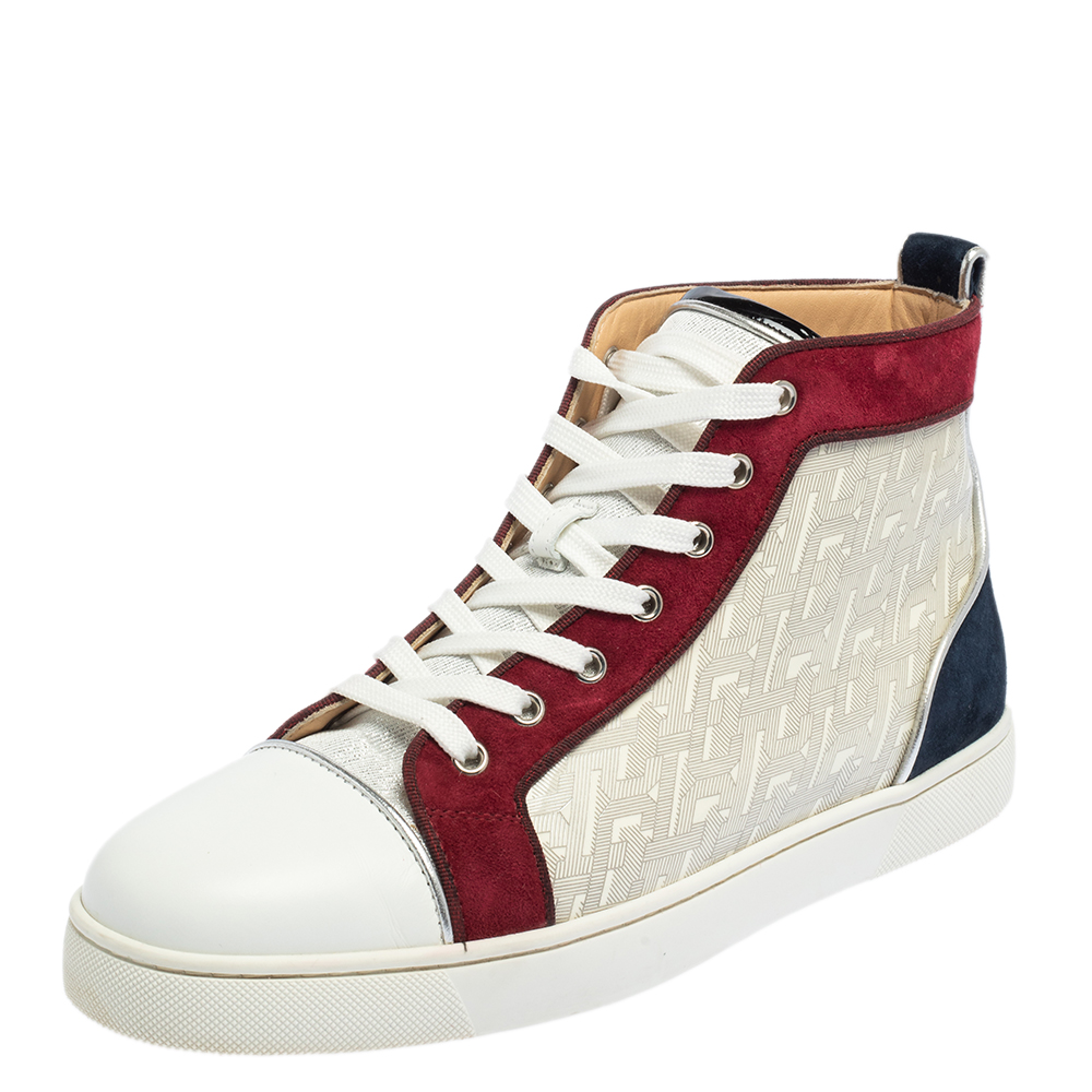 Christian Louboutin Multicolor Leather and Suede Orlato High Top Sneakers Size 42