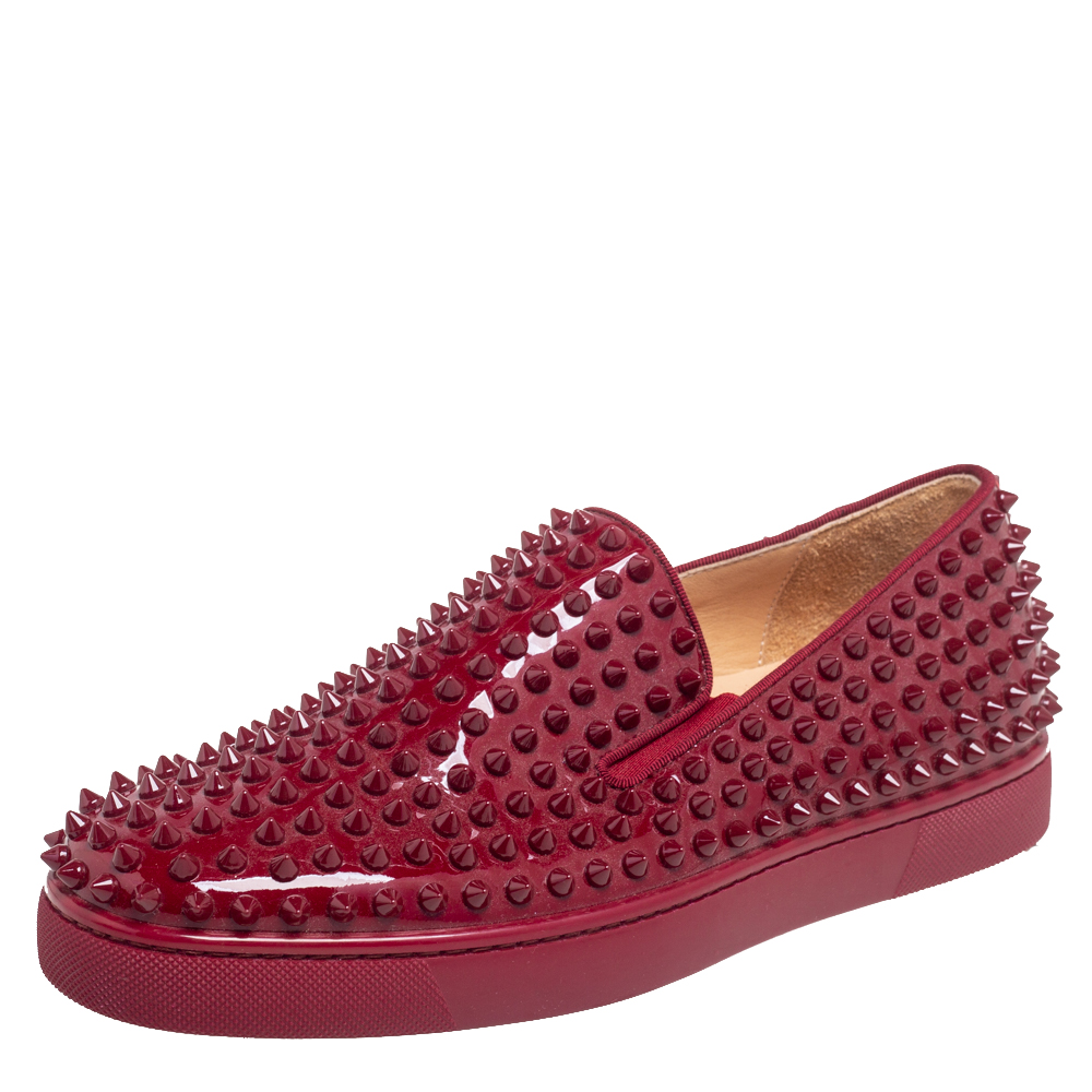 Christian Louboutin Red Patent Leather Roller Boat Spike Slip-On Sneakers Size 40