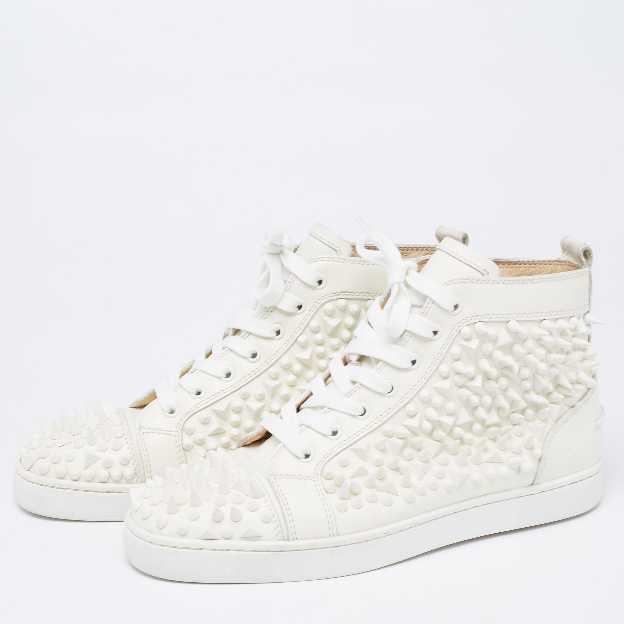 Christian Louboutin White Leather Louis Spikes Lace Up High Top Sneakers Size
Christian Louboutin White Leather Louis Spikes Lace Up High Top Sneakers Size