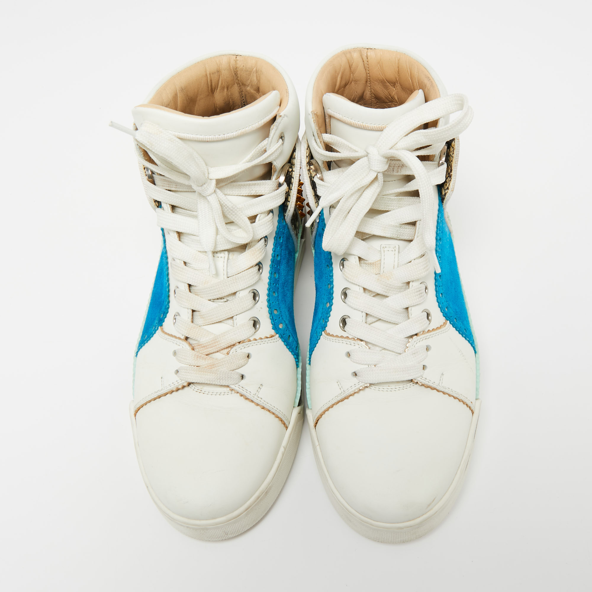 Christian Louboutin Multicolor Leather And Python Embossed Louboukick High Top Sneakers Size 40
