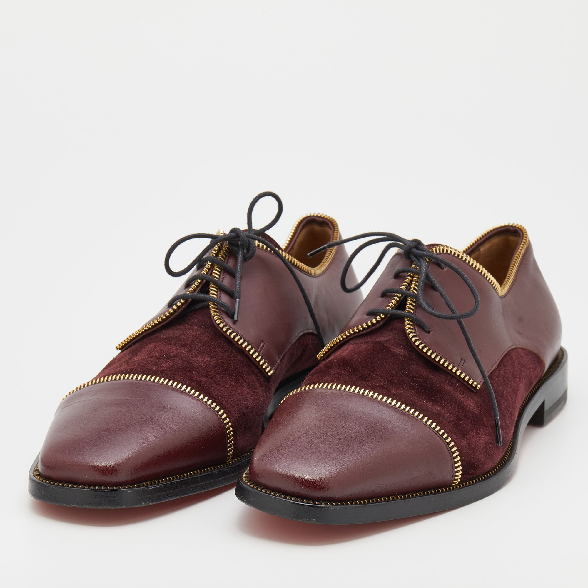 

Christian Louboutin Burgundy Leather and Suede Bruno Zip Detail Derby Size