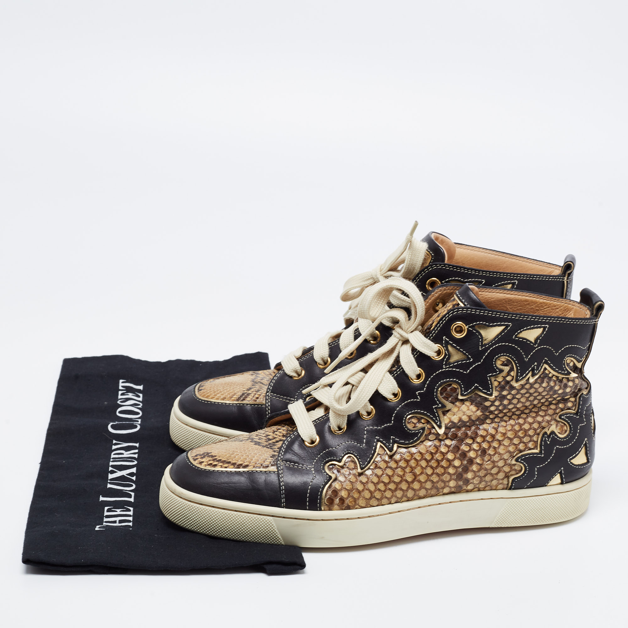 Christian Louboutin Tricolor Leather And Python Rantus Orlato High Top Sneakers Size 39.5