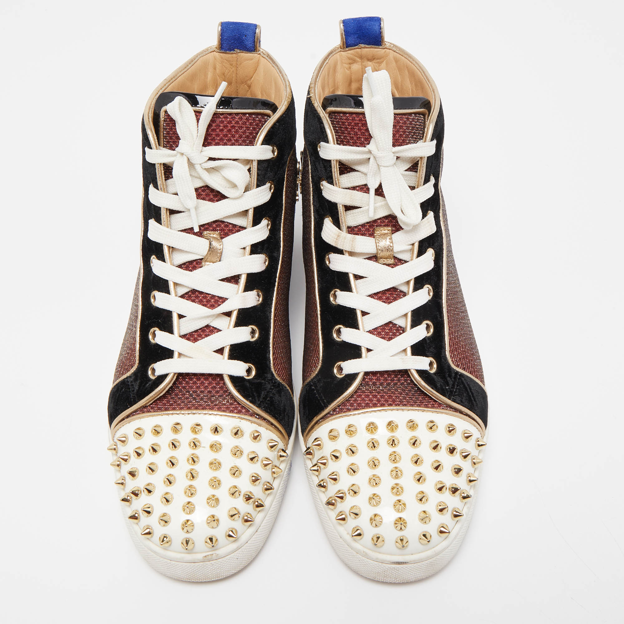 Christian Louboutin Multicolor Patent Leather, Velvet And Fabric Louis Spike High Top Sneakers Size 42.5