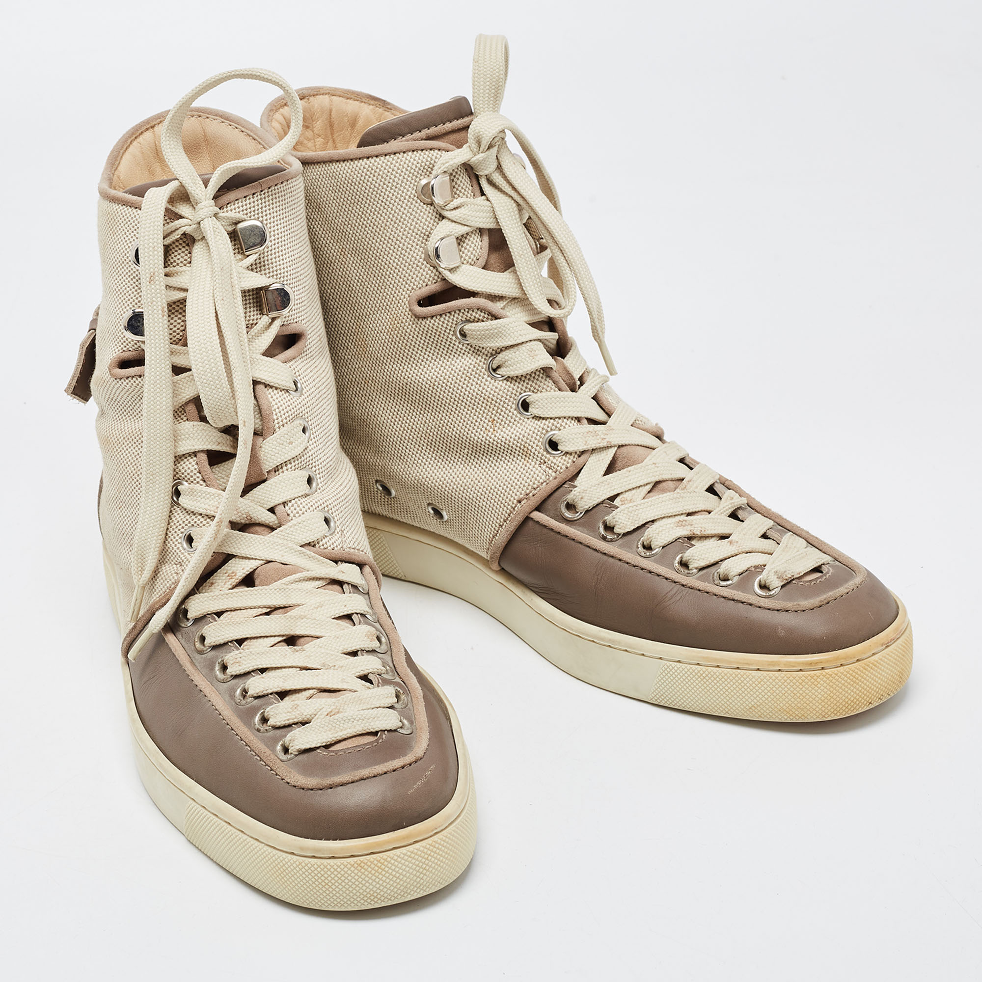 Christian Louboutin Two Tone Canvas And Leather Alfie High Top Sneakers Size 41