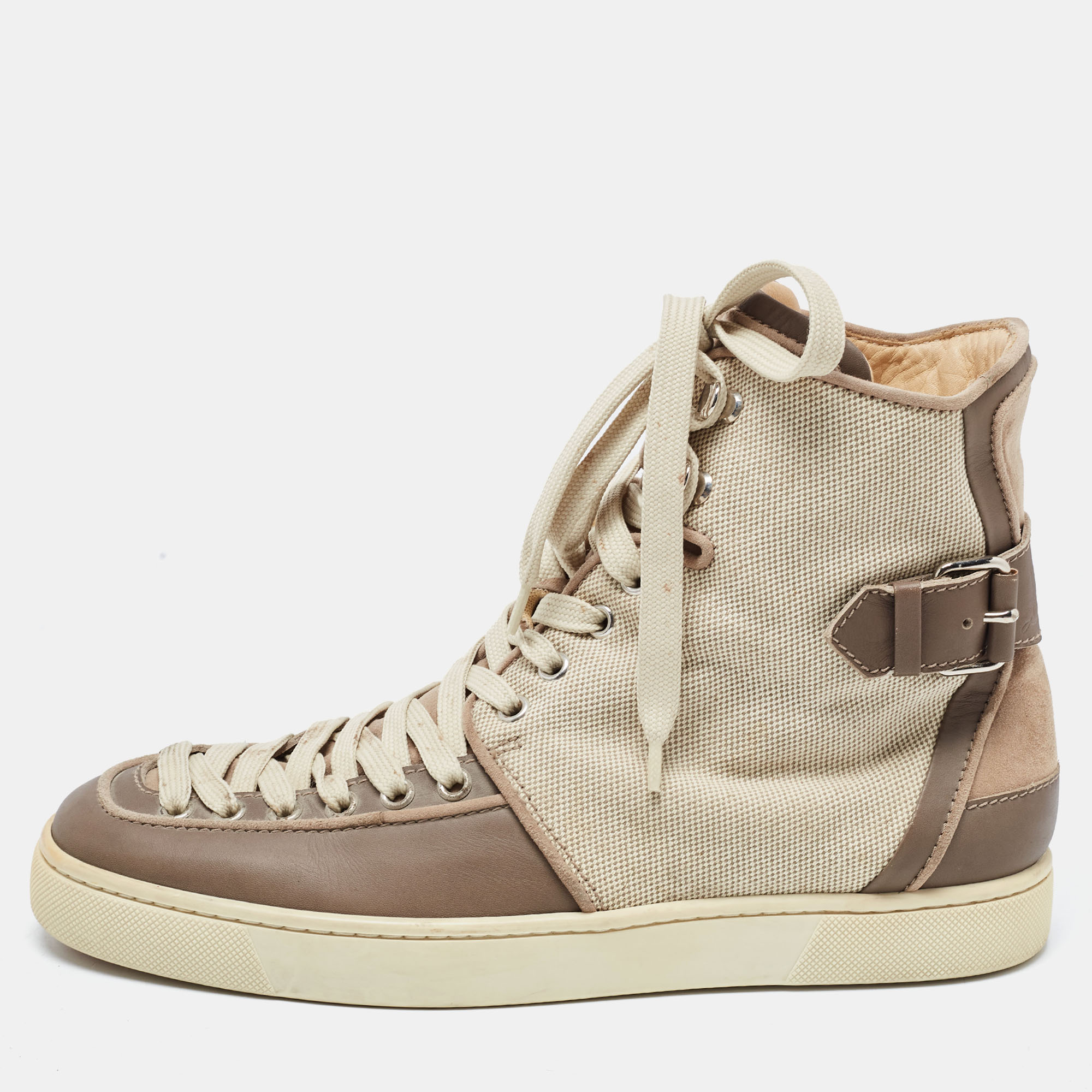 Christian Louboutin Two Tone Canvas And Leather Alfie High Top Sneakers Size 41