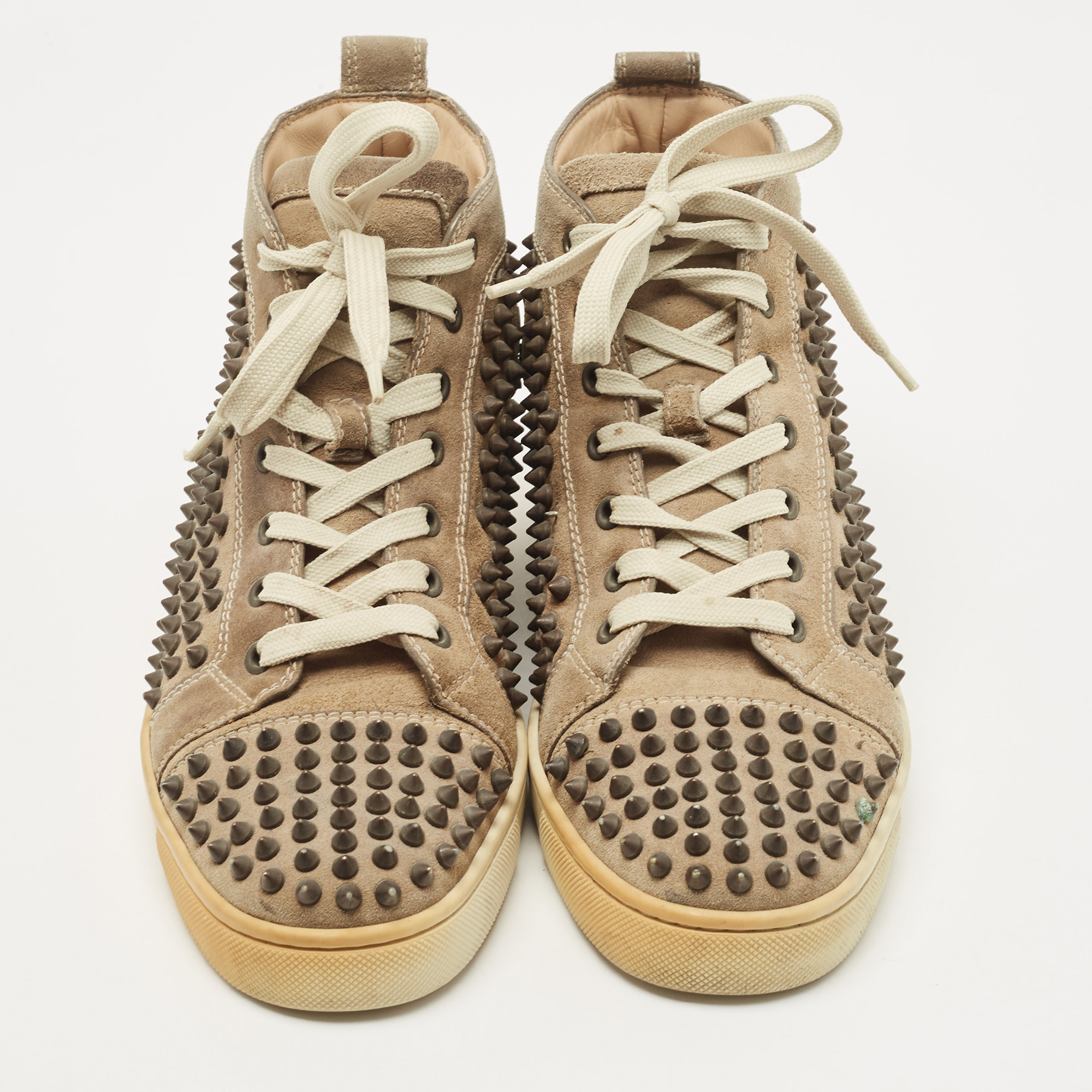 Christian Louboutin Brown Suede Spike High Top Sneakers Size 41