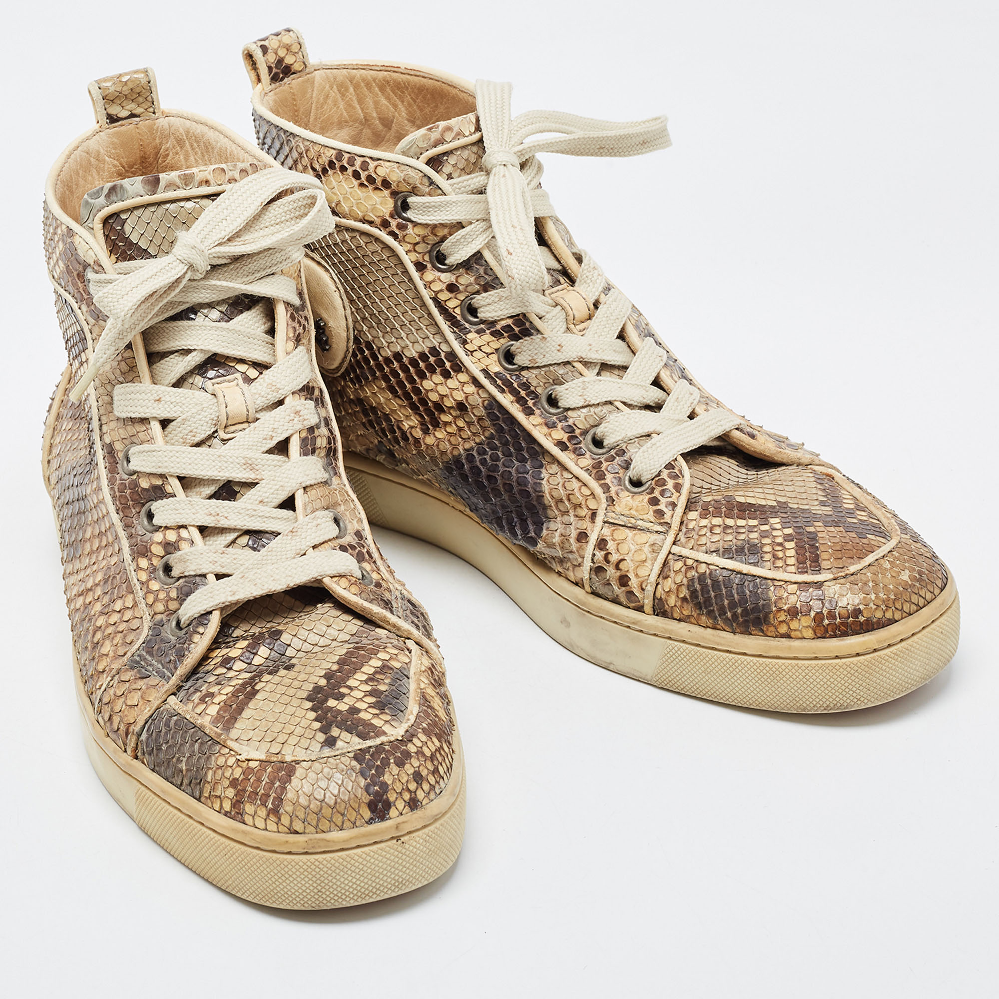 Christian Louboutin Brown/Beige Python Rantus Orlato High Top Sneakers Size 41