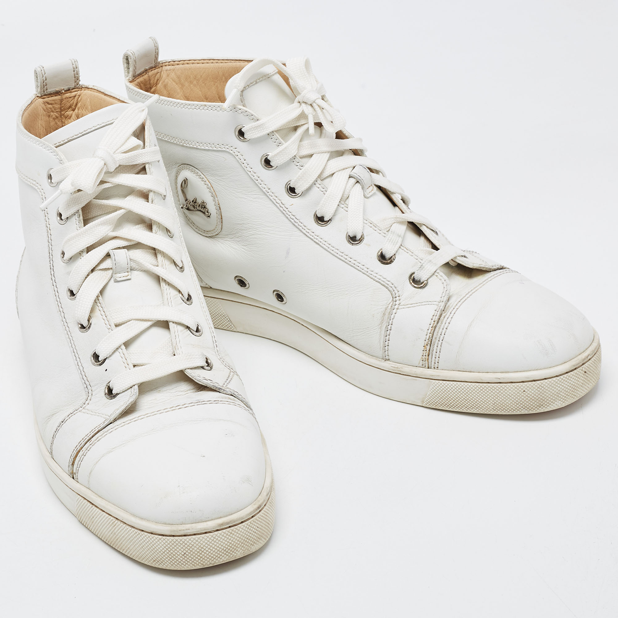 Christian Louboutin White Leather Louis High Top Sneakers Size 43