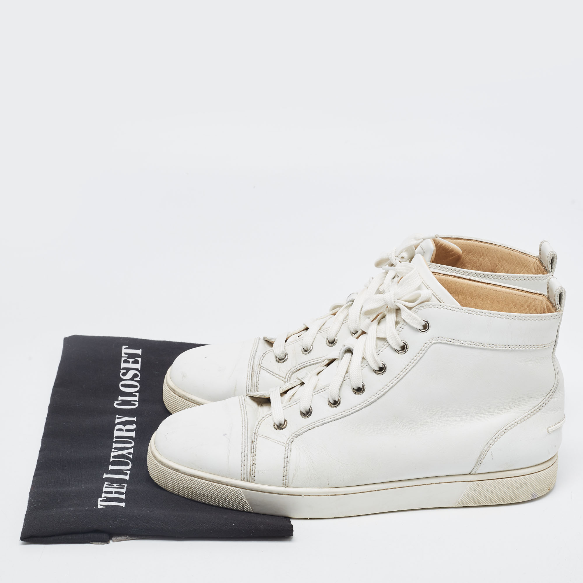 Christian Louboutin White Leather Louis High Top Sneakers Size 43