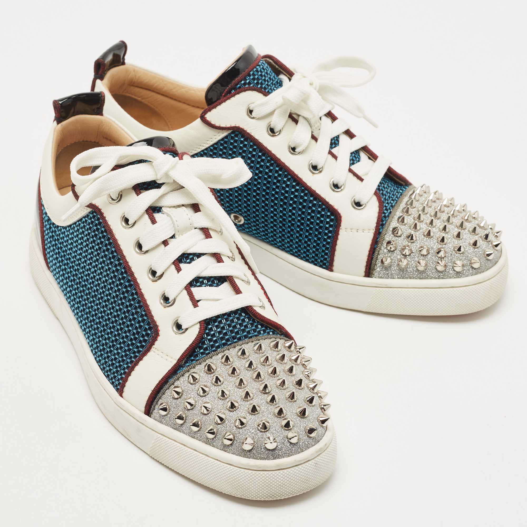 Christian Louboutin Multicolor Leather And Mesh Louis Junior Spikes Sneakers Size 40.5