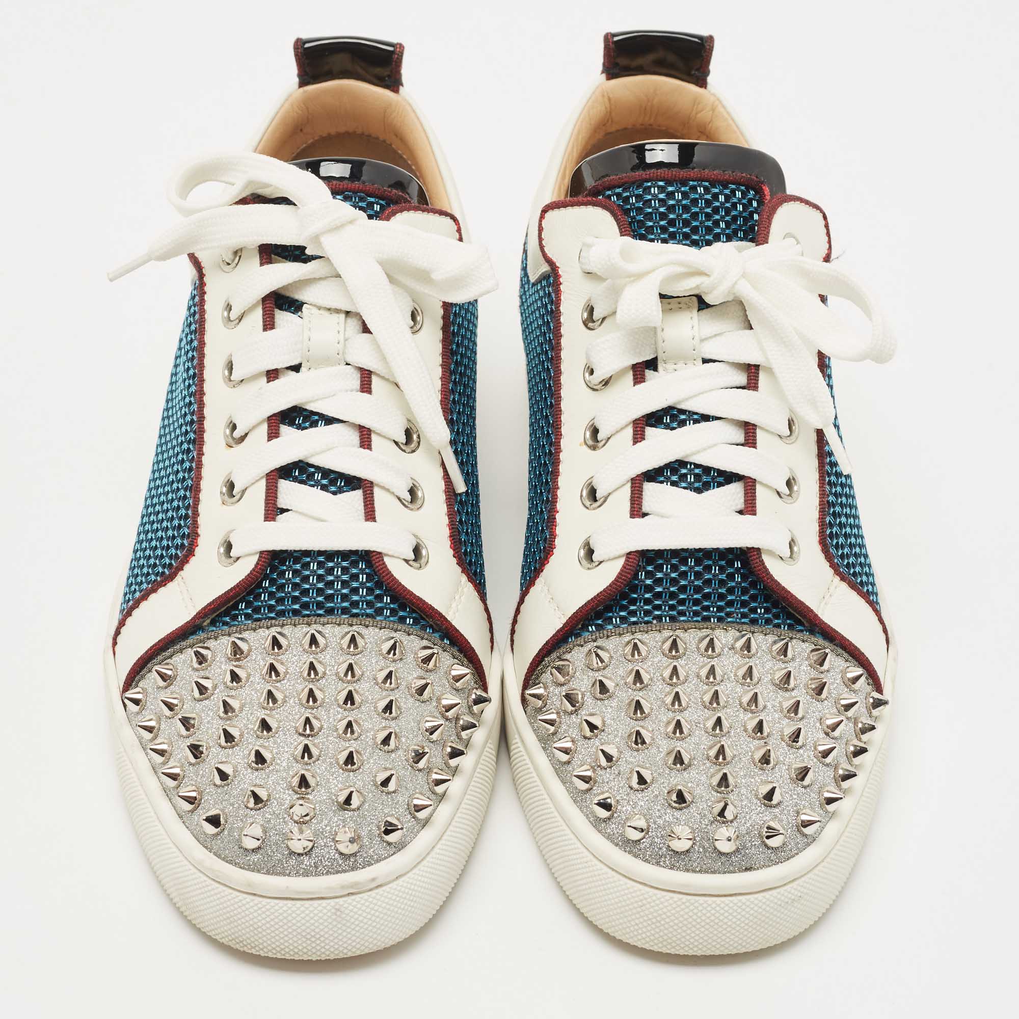 Christian Louboutin Multicolor Leather And Mesh Louis Junior Spikes Sneakers Size 40.5