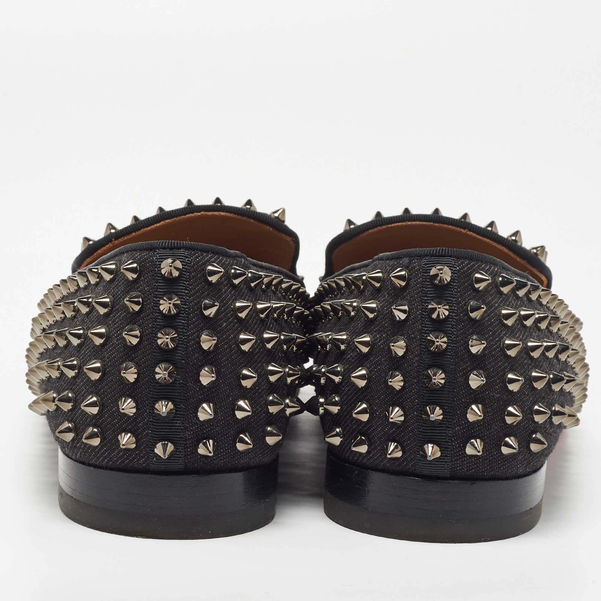 Christian Louboutin Black Denim Dandelion Spikes Loafers Size 43