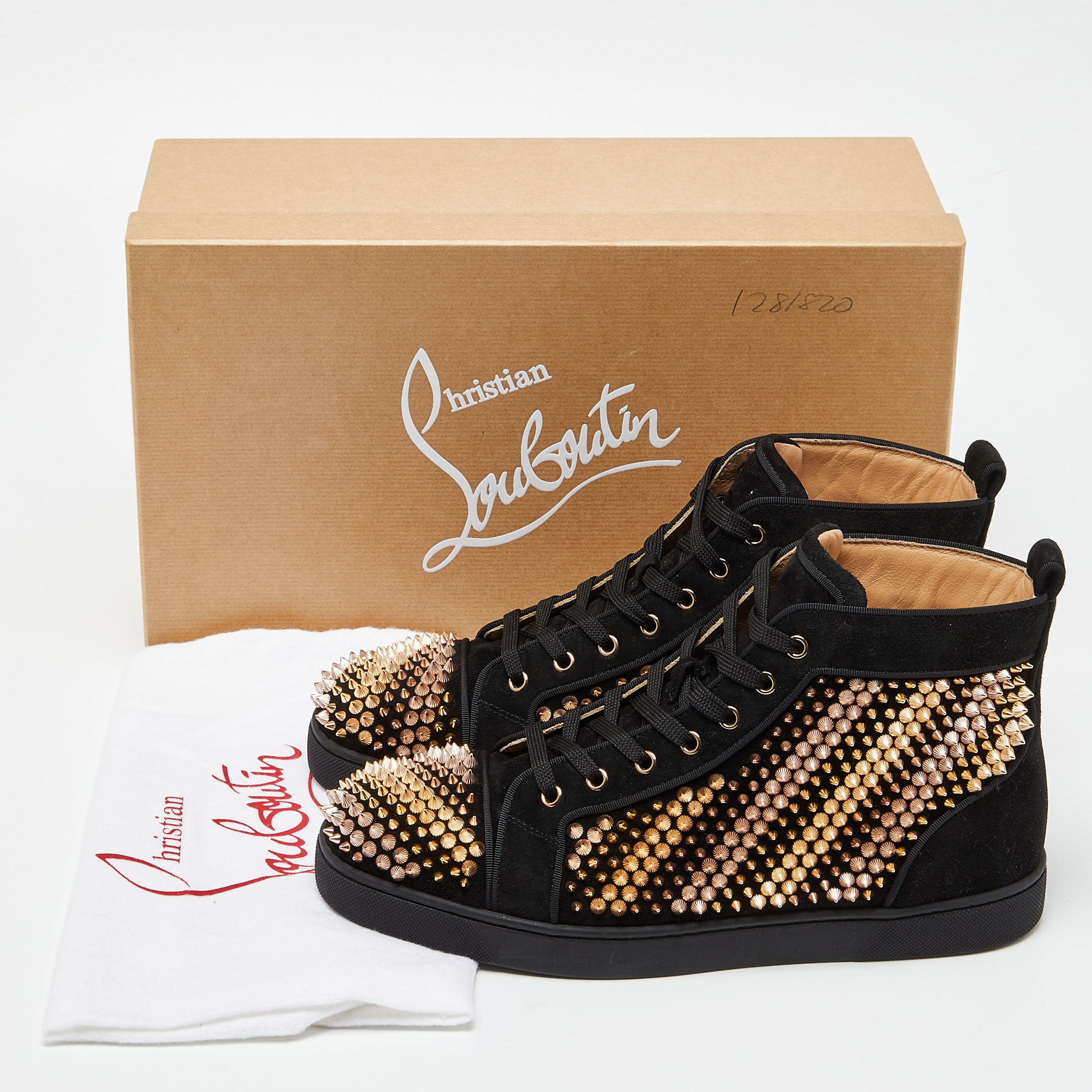 Christian Louboutin Black Suede Louis Spike Sneakers Size 43