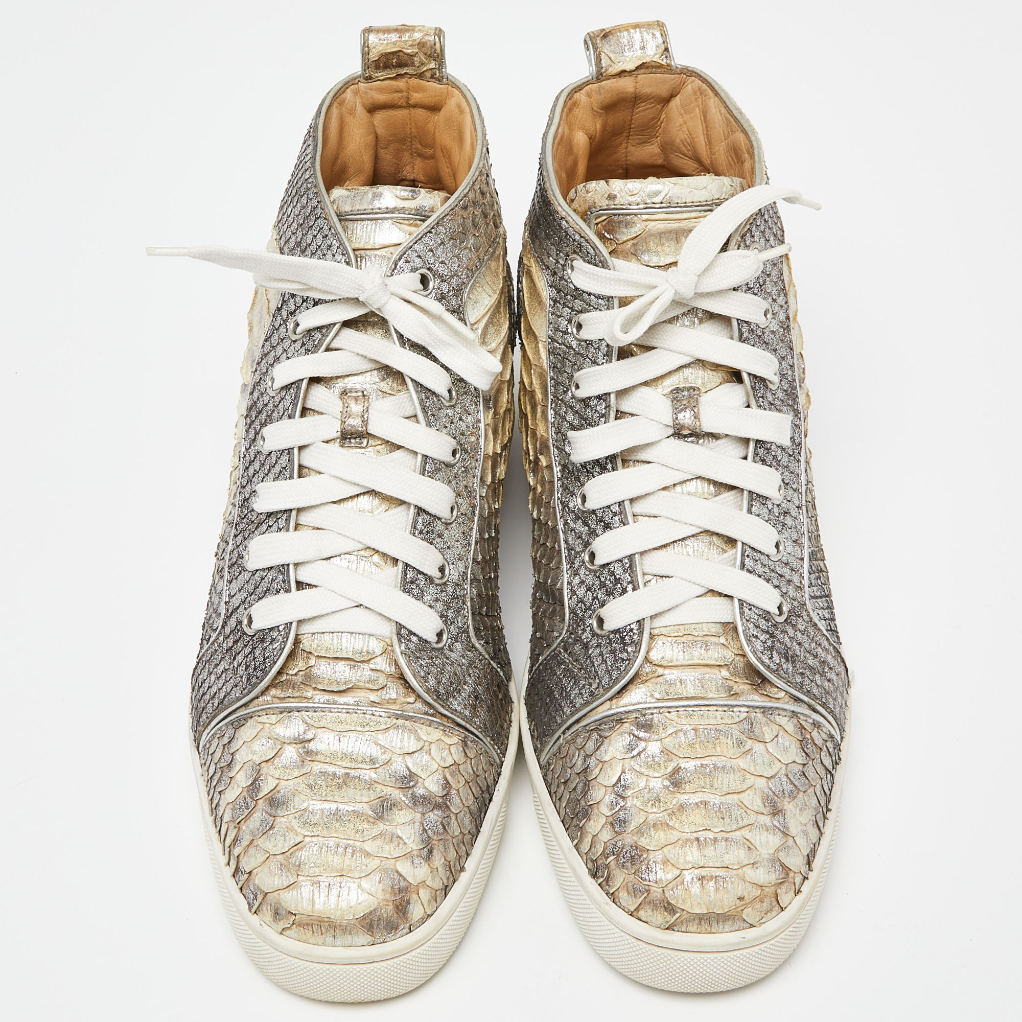 Christian Louboutin Metallic Gold Python High Top Sneakers Size 44.5