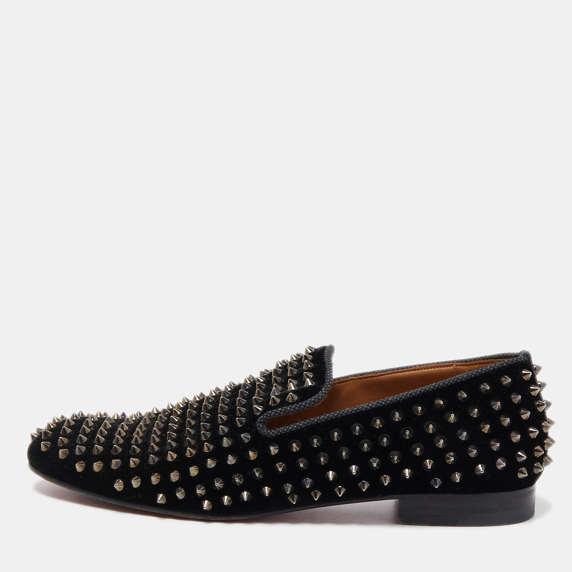 Christian Louboutin Black Velvet Dandelion Spikes Loafers Size 43