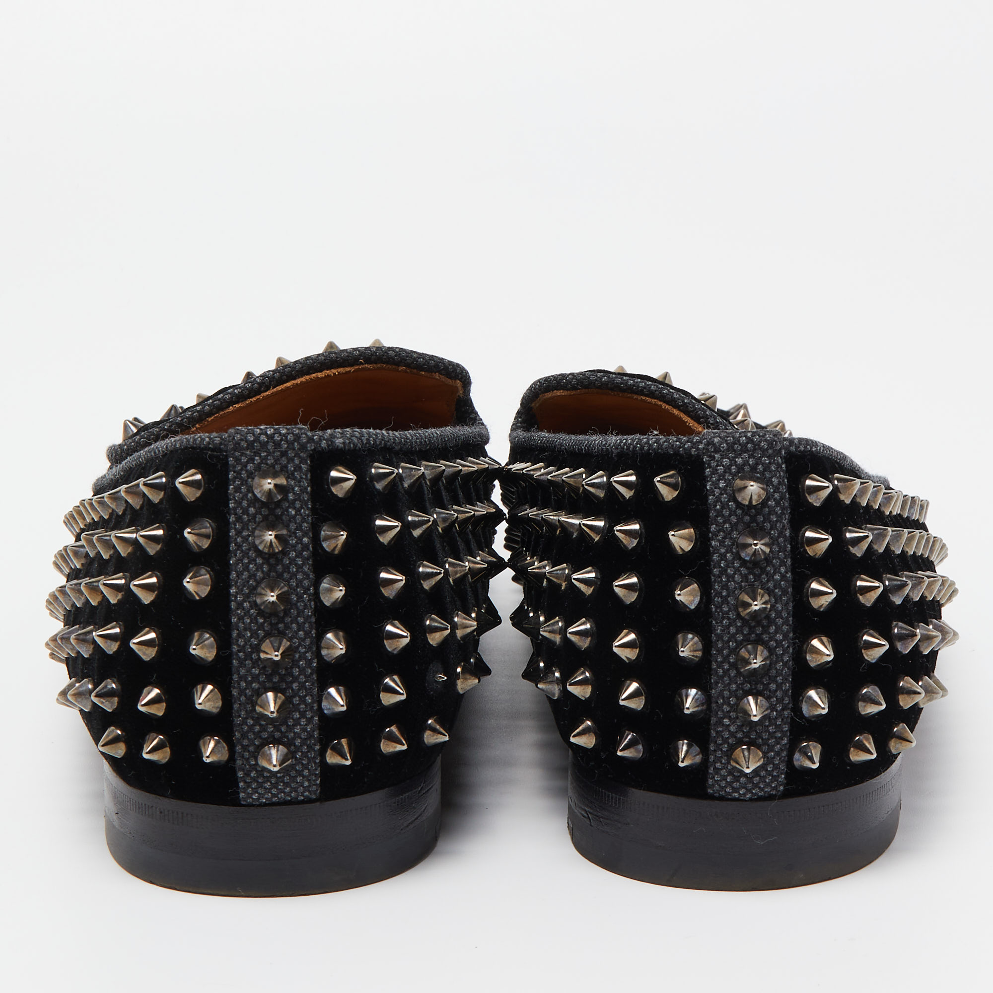 Christian Louboutin Black Velvet Dandelion Spikes Loafers Size 43