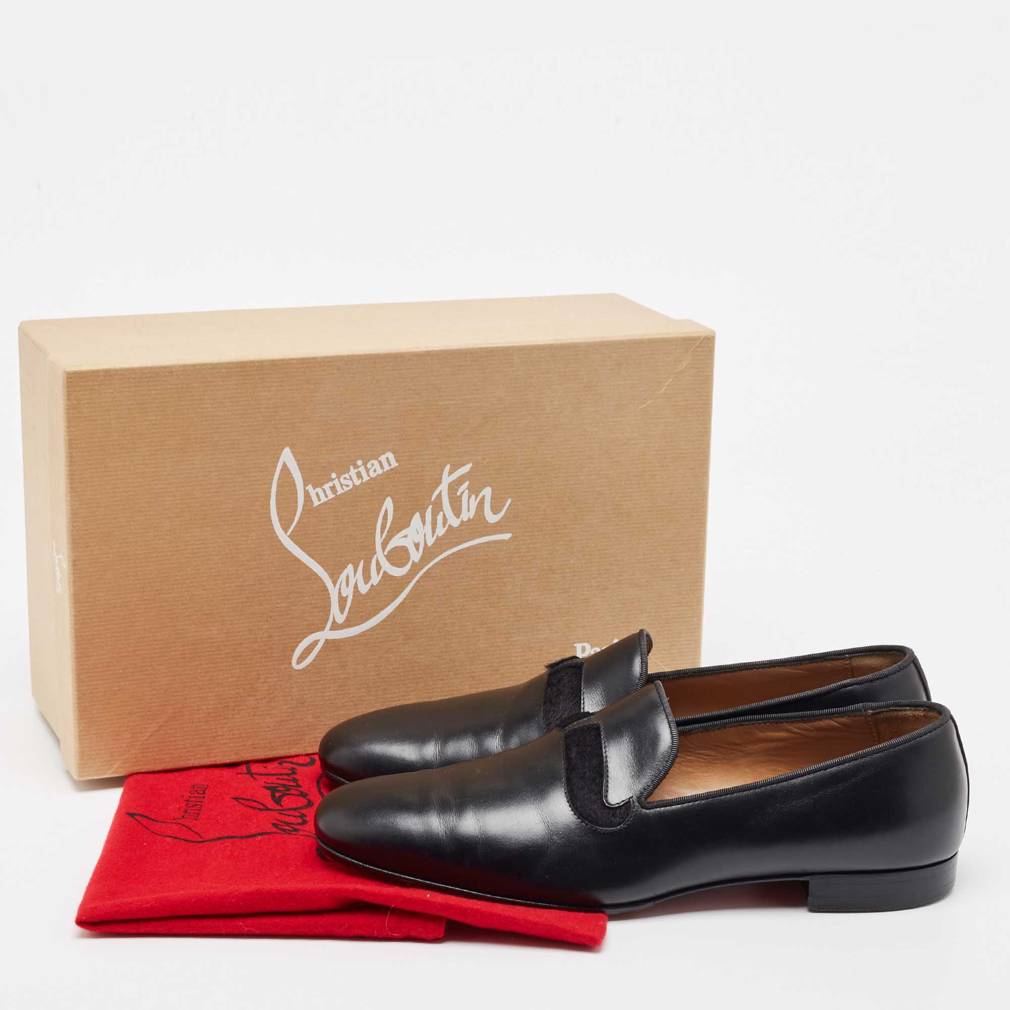 Christian Louboutin Black Leather And Calfhair Smoking Slippers Size 43