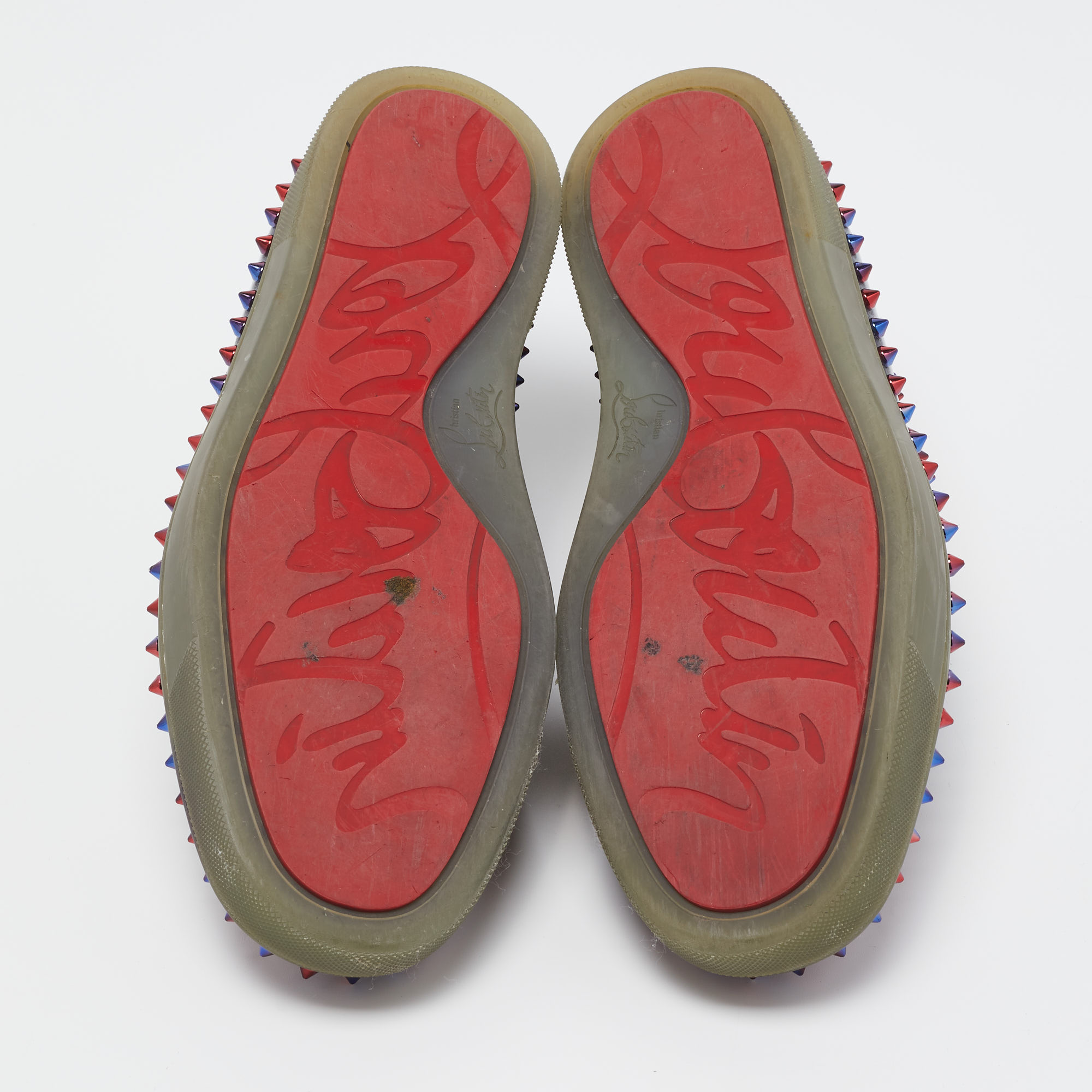 Christian Louboutin Multicolor Glitter Patent Leather Spike Pik Boat Slip On Sneakers Size 42.5