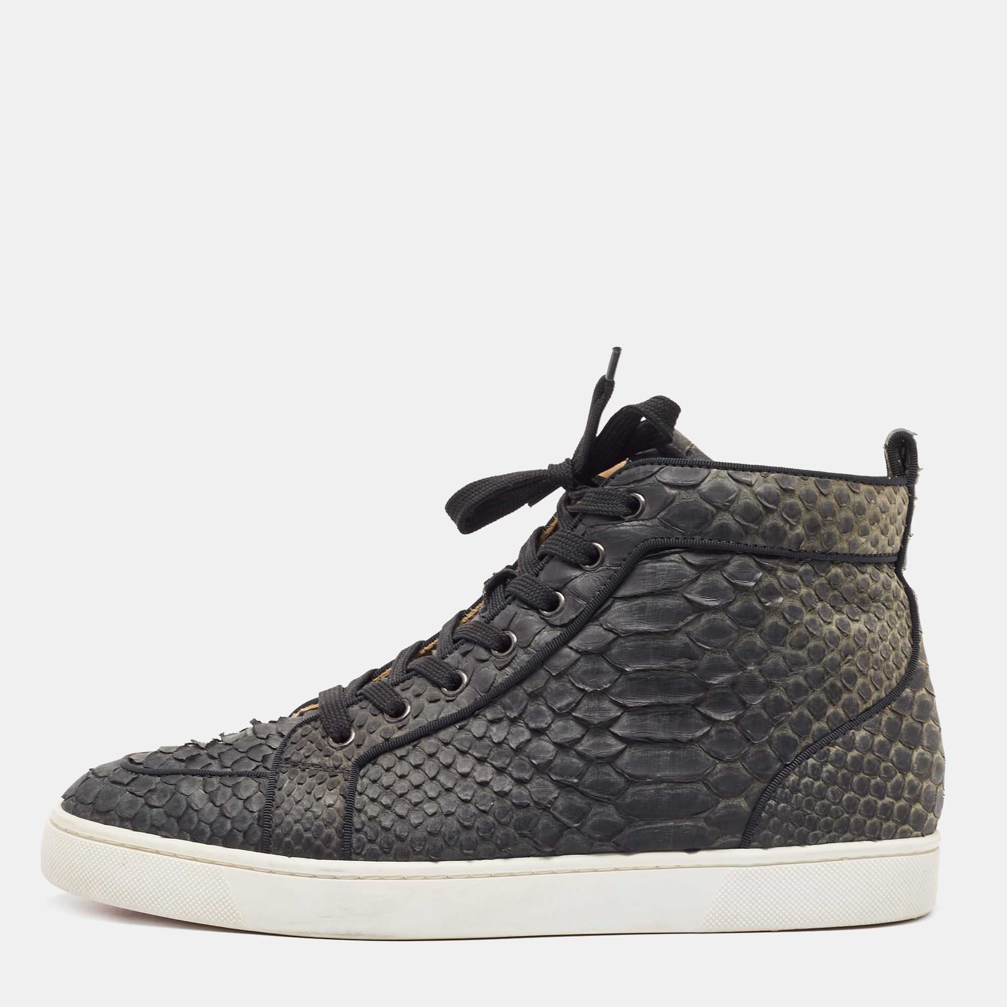 Christian louboutin two tone python rantus orlato high top sneakers size 43