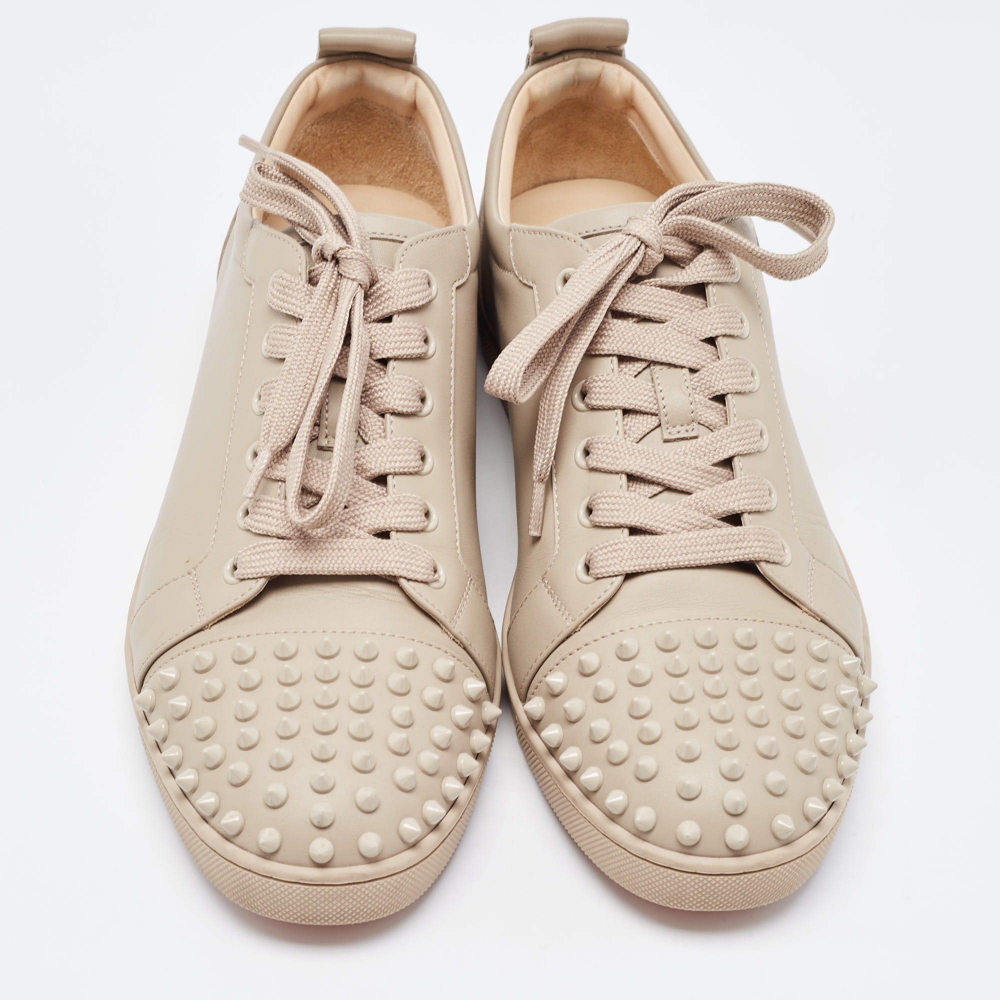 Louboutin Beige Leather Louis Junior Spike Sneakers Size 43