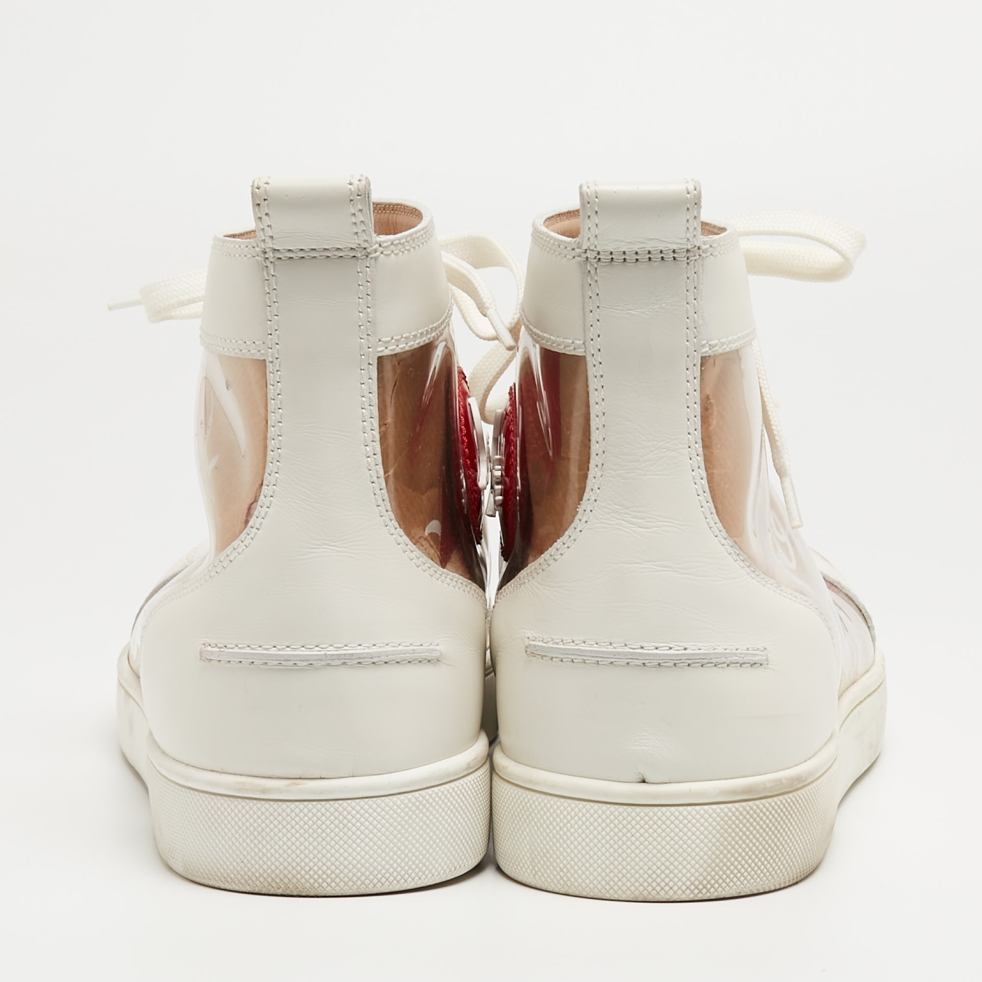 Christian Louboutin White/Transparent PVC And Leather Louis Orlato High Top Sneakers Size 44.5
