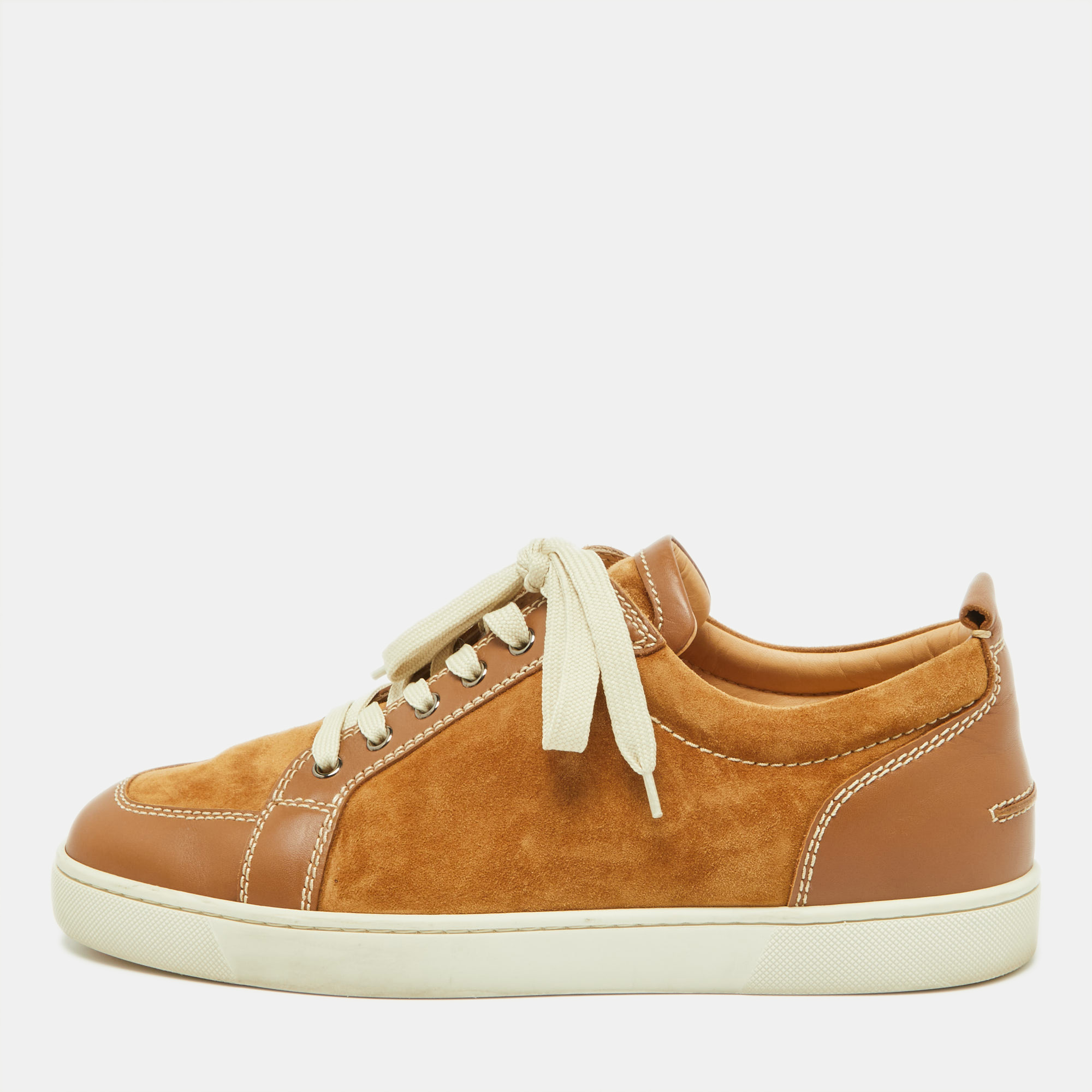 Christian Louboutin Brown Suede And Leather Orlato Low Top Sneakers 45