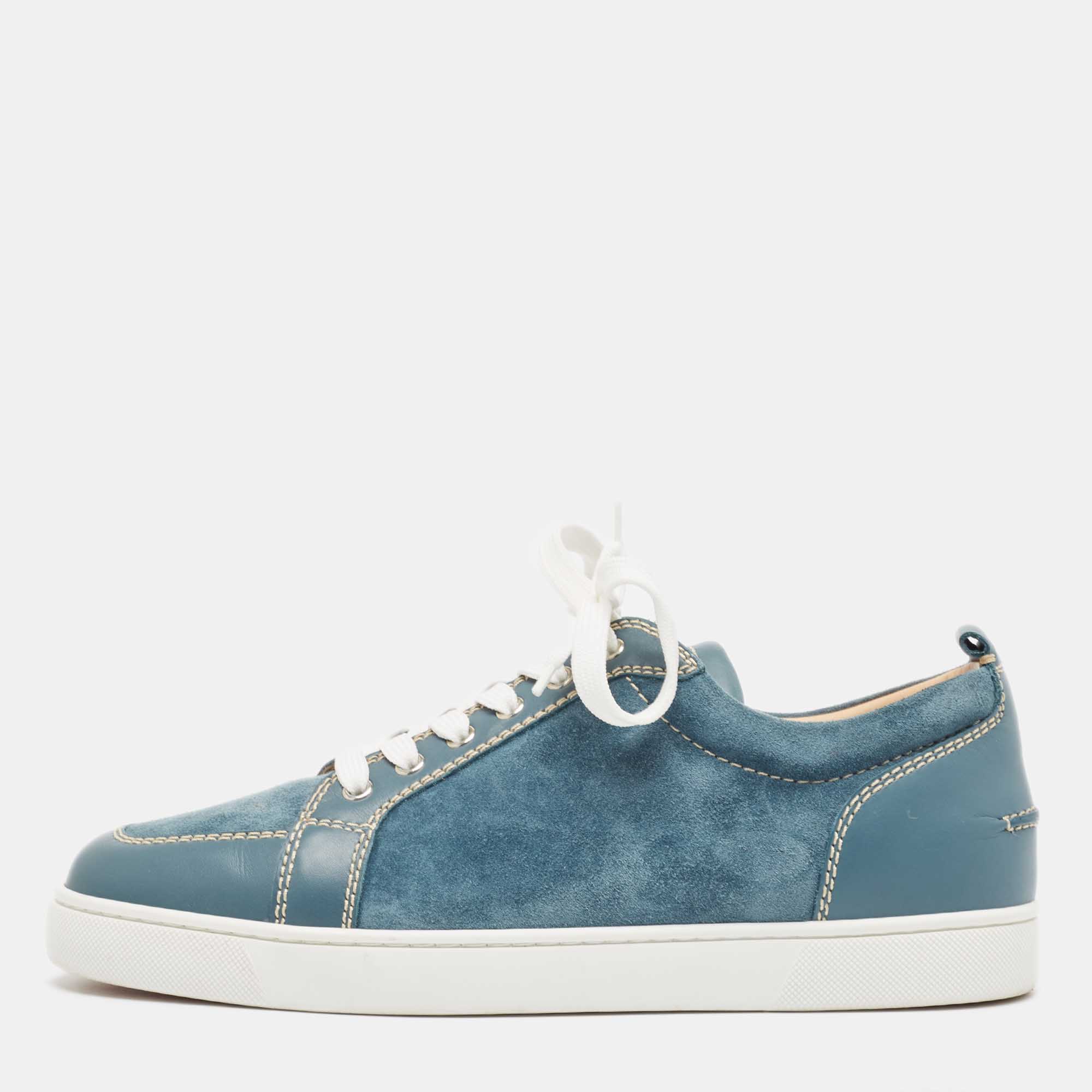 Christian Louboutin Blue Suede And Leather Rantulow Sneakers Size 44.5