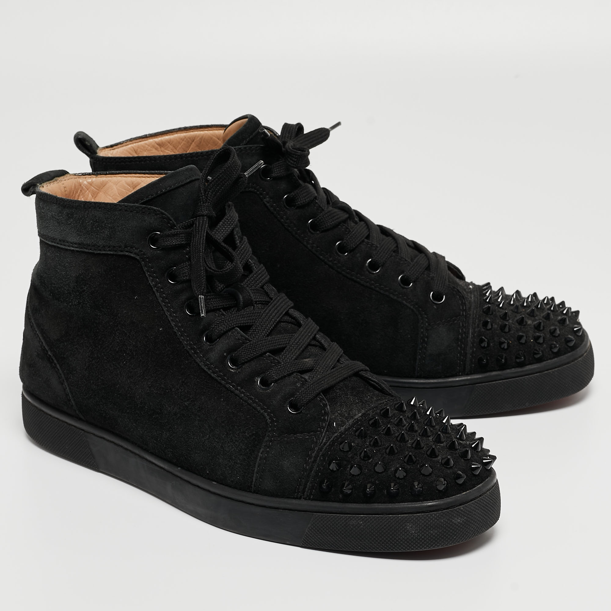 Christian Louboutin Black Suede Lou Spikes High Top Sneakers Size 42