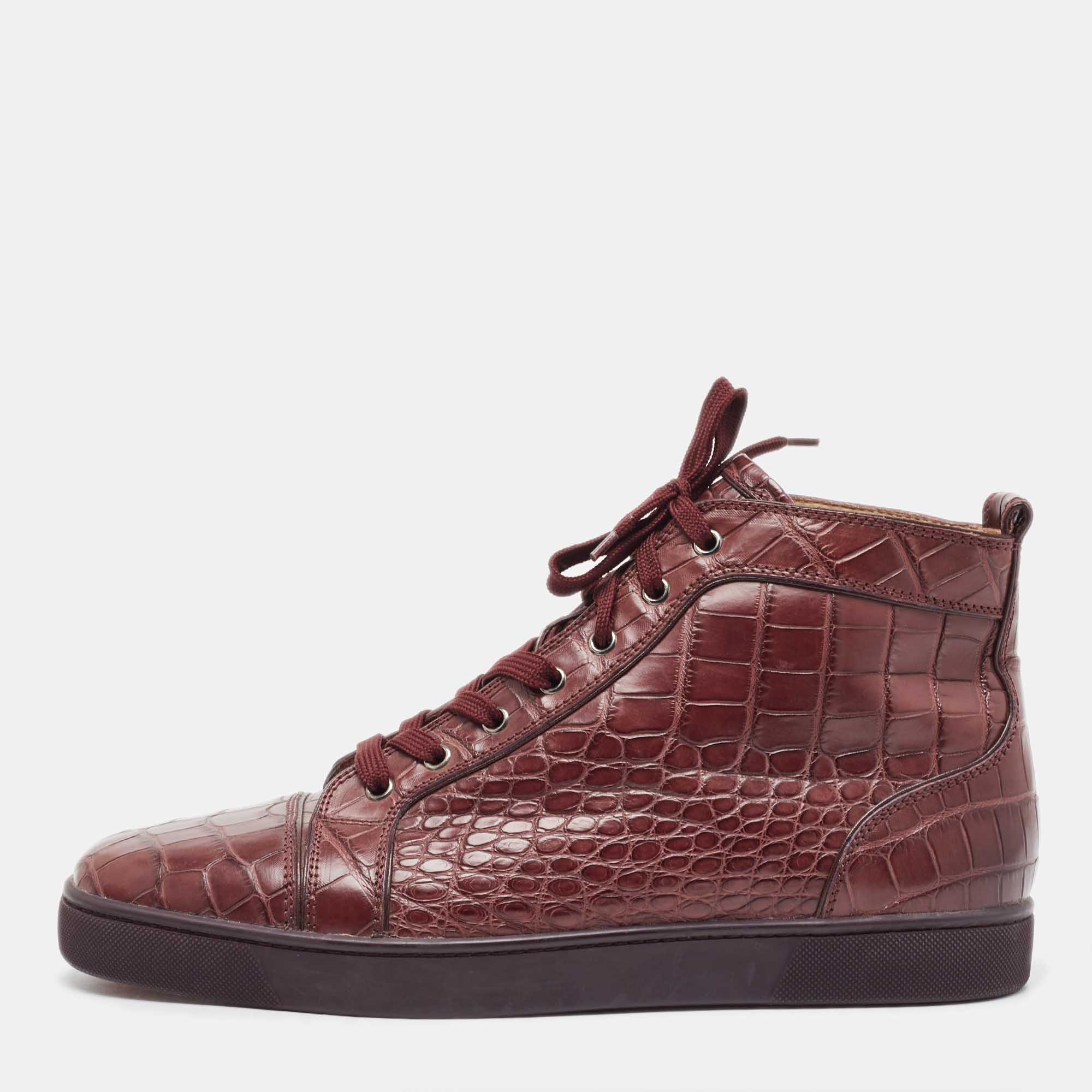 Christian Louboutin Burgundy Crocodile Leather Louis High Top Sneakers Size 46