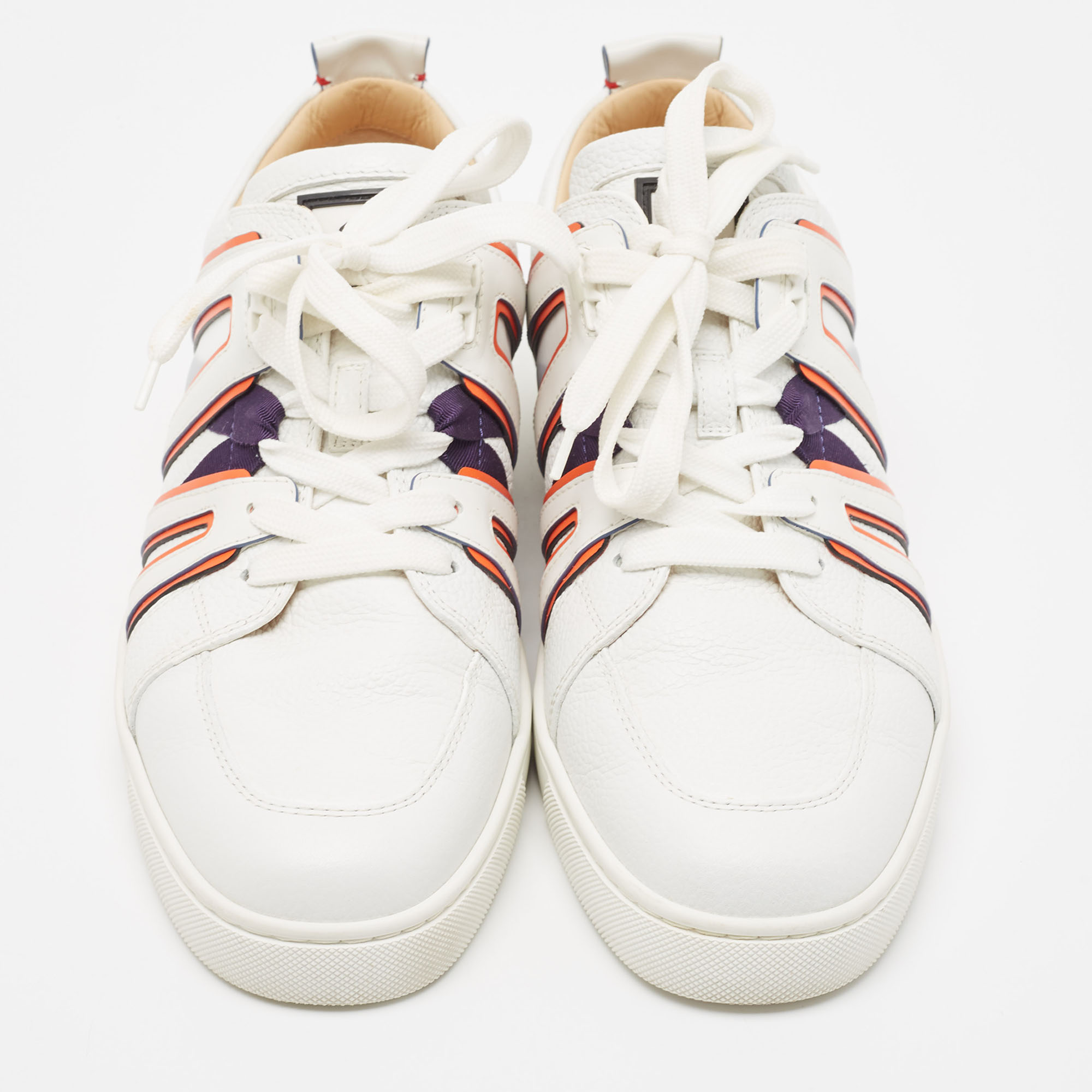 Christian Louboutin White/Orange Leather Vida Viva Sneakers Size 42.5