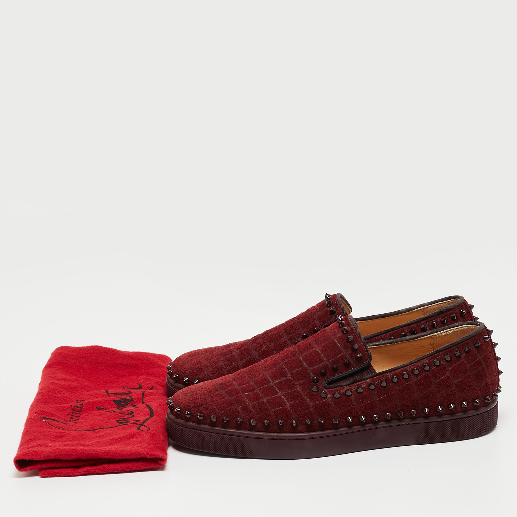 Christian Louboutin Burgundy Suede Pik Boat Slip-On Sneakers Size 42.5